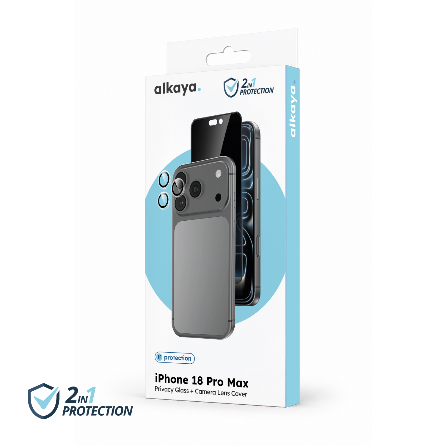 alkaya. | 2 In 1 A Shield | Displayschutzglas + Kamerasschutzglas privacy, iPhone 18 Pro Max