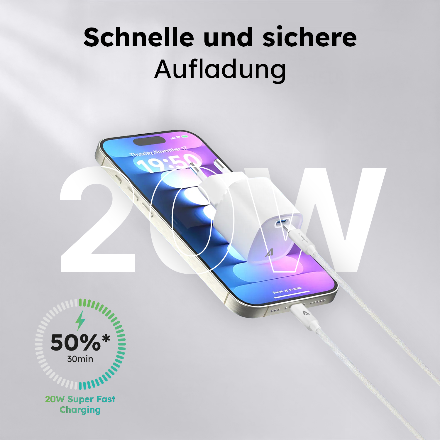 alkaya. | NEXUS Speed Flex | Charger Set | 20 Watt USB C/L Universal Kompatibilität, weiß