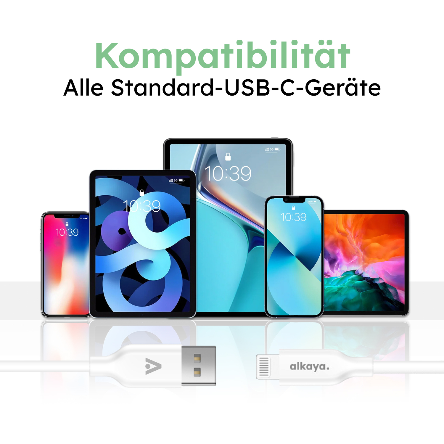 alkaya. | Speed Flex | Ladekabel | Silikon | USB A+L Weiß, 1 Meter