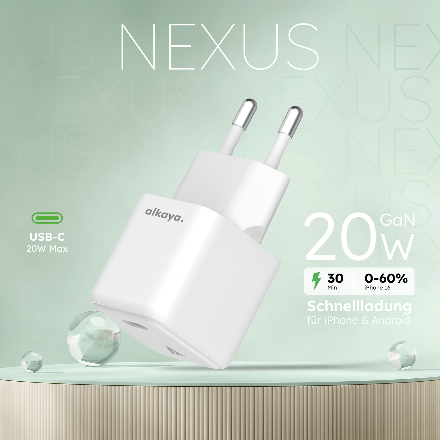 alkaya. | NEXUS | Ladegerät mit GaN Technologie | 20W weiß, USB C
