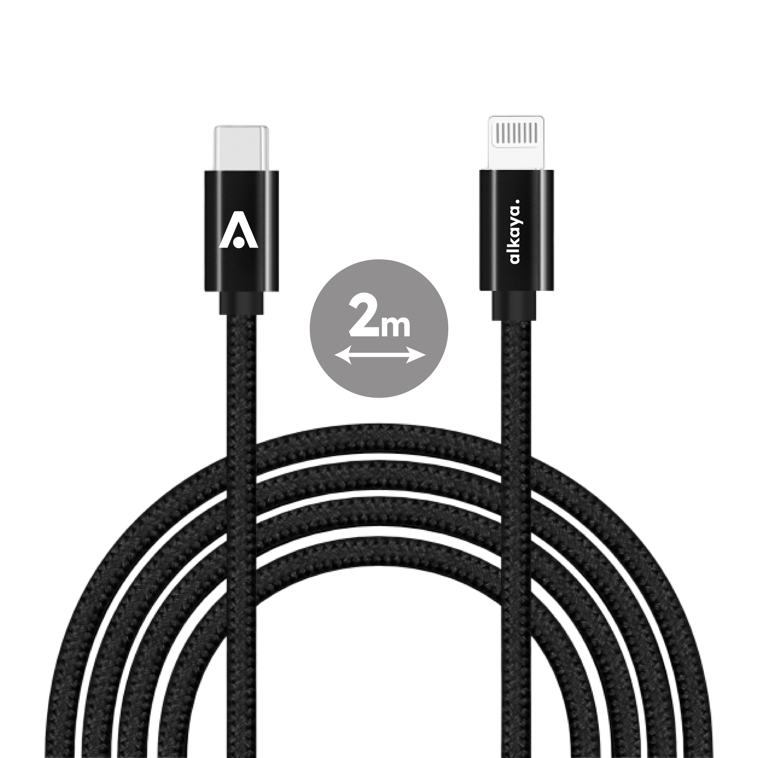 alkaya. | Speed Flex | Ladekabel | Geflochten | USB C+L 2m, Schwarz