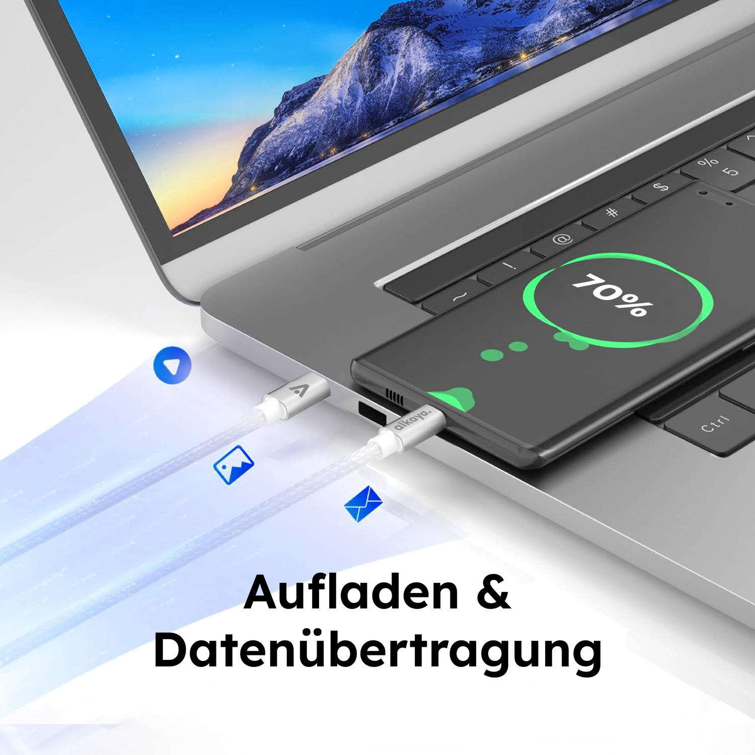 alkaya. | Speed Flex | Ladekabel | Geflochten | USB C+C Weiß, 1 Meter