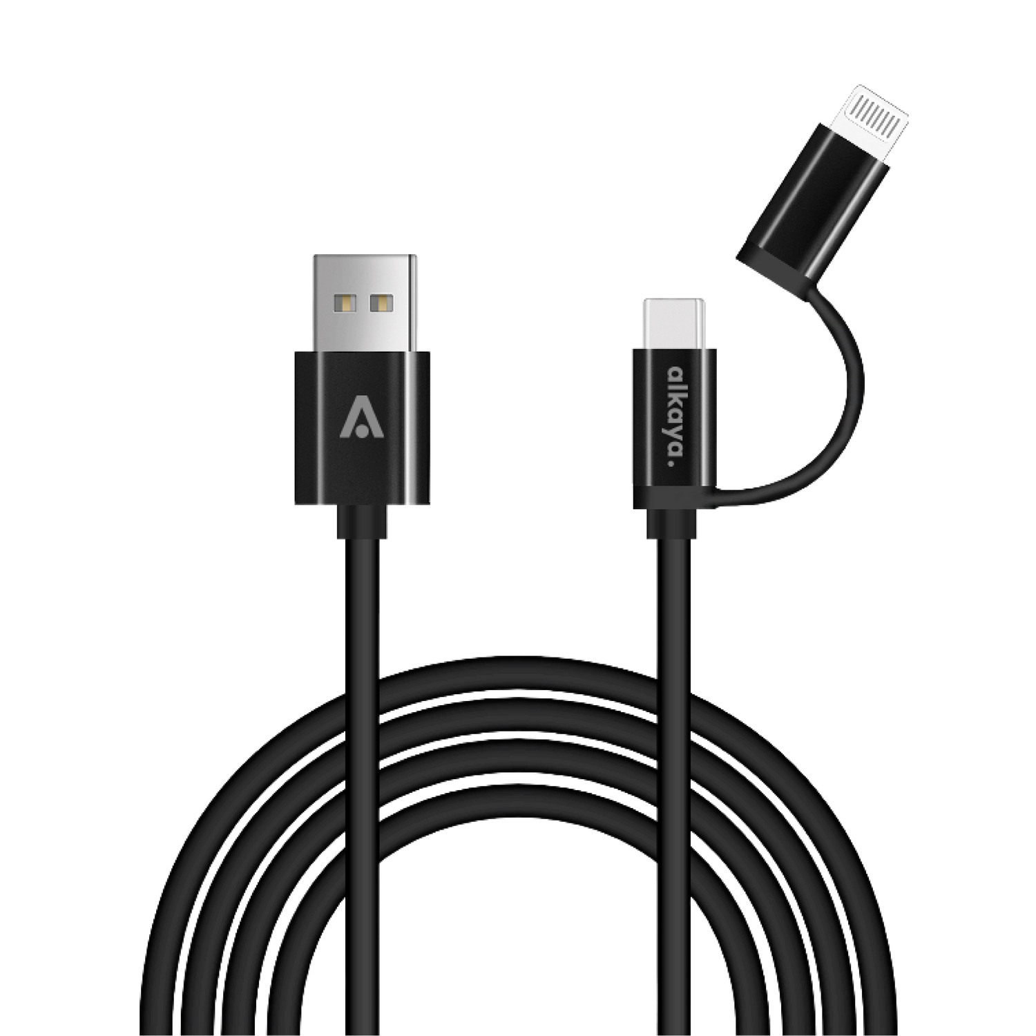 alkaya. | Speed Flex | 2 in 1 Ladekabel | Hochglanz | USB A+C+L Schwarz, 1 Meter