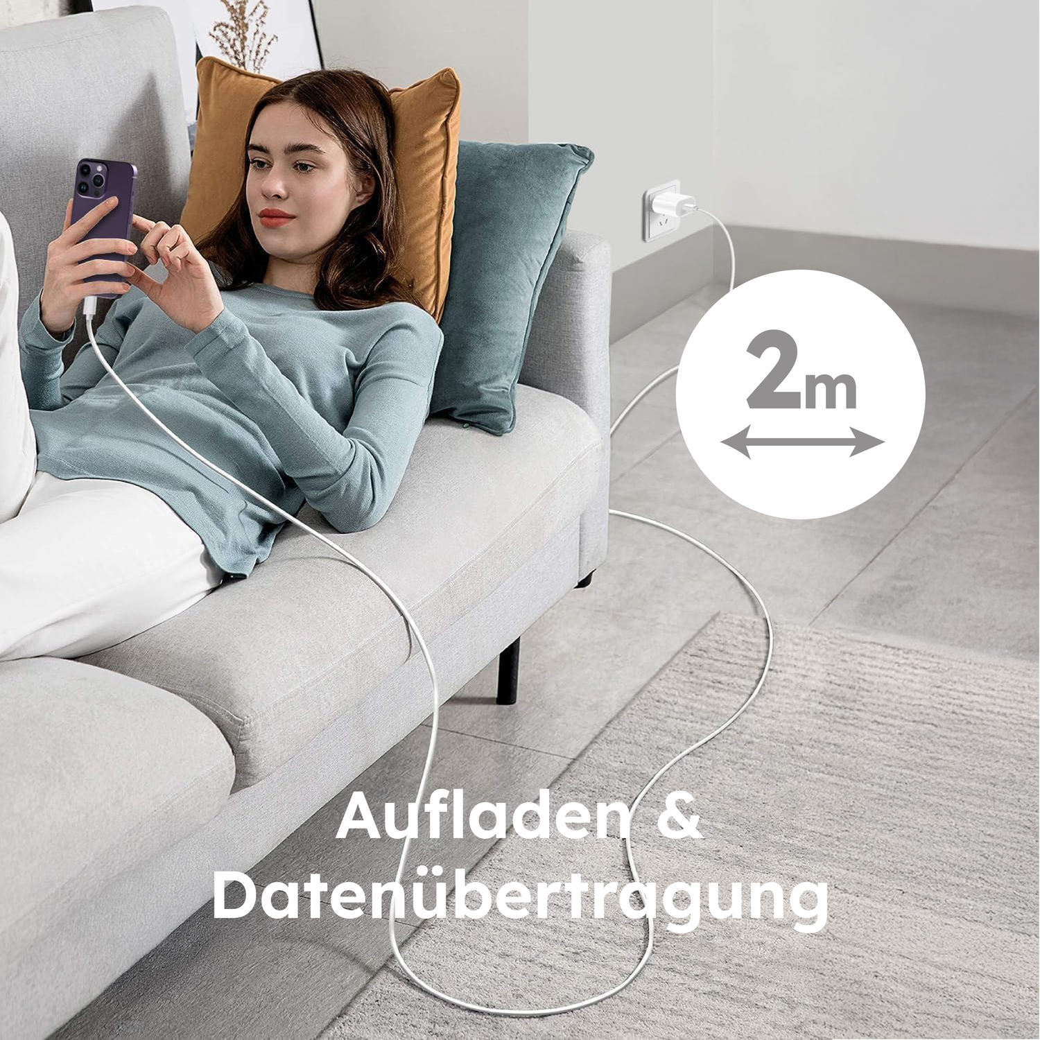 alkaya. | Speed Flex | Ladekabel | Geflochten | USB C+L 2m, Weiß