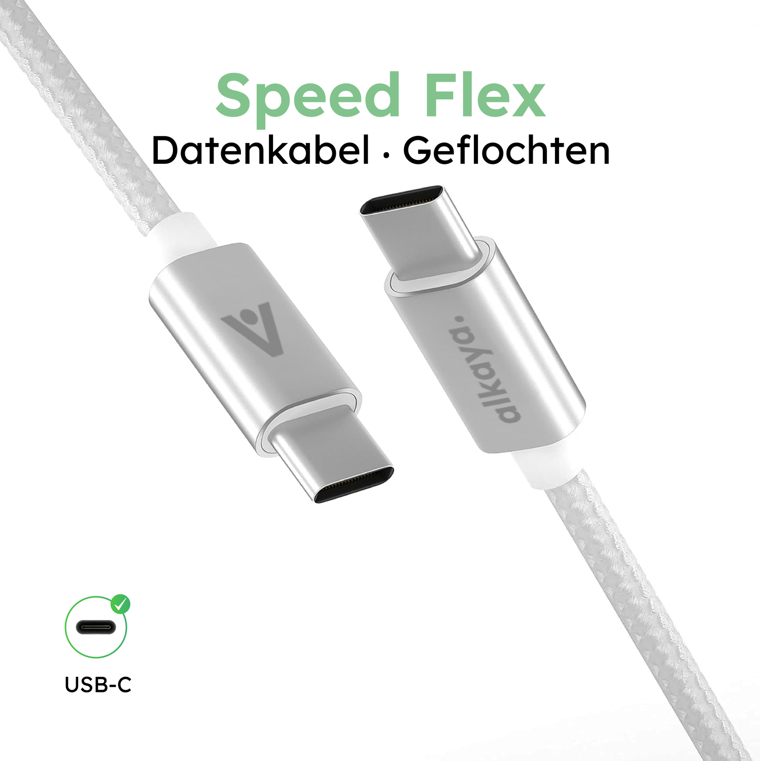 alkaya. | Speed Flex | Ladekabel | Geflochten | USB C+C Weiß, 1 Meter