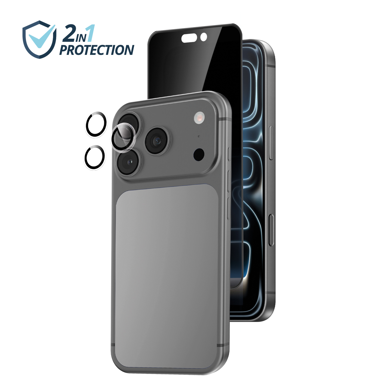 alkaya. | 2 In 1 A Shield | Displayschutzglas + Kamerasschutzglas privacy, iPhone 18 Pro Max