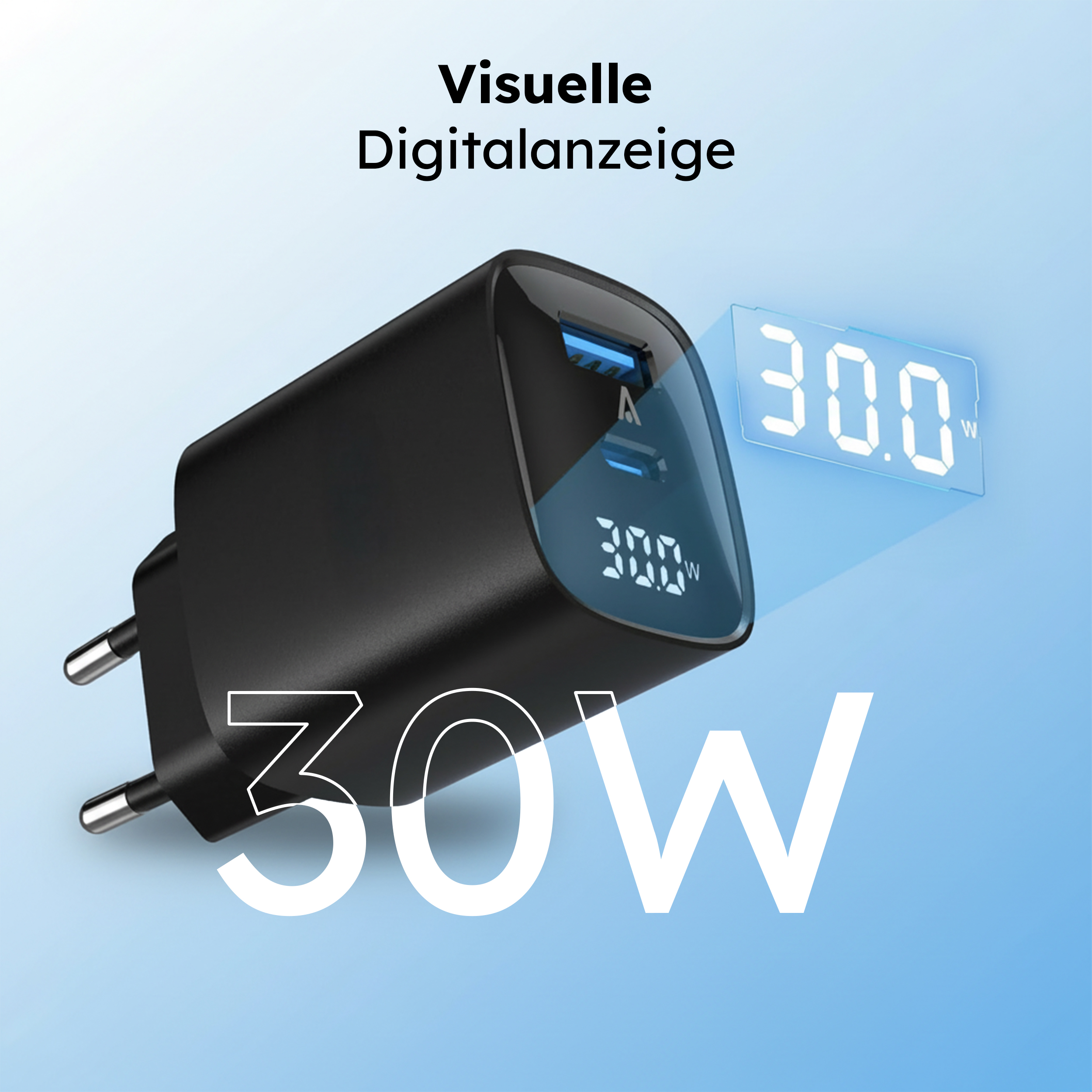 alkaya. | Nexus Charger | 30W. GaNTechnology Digital Display. Black