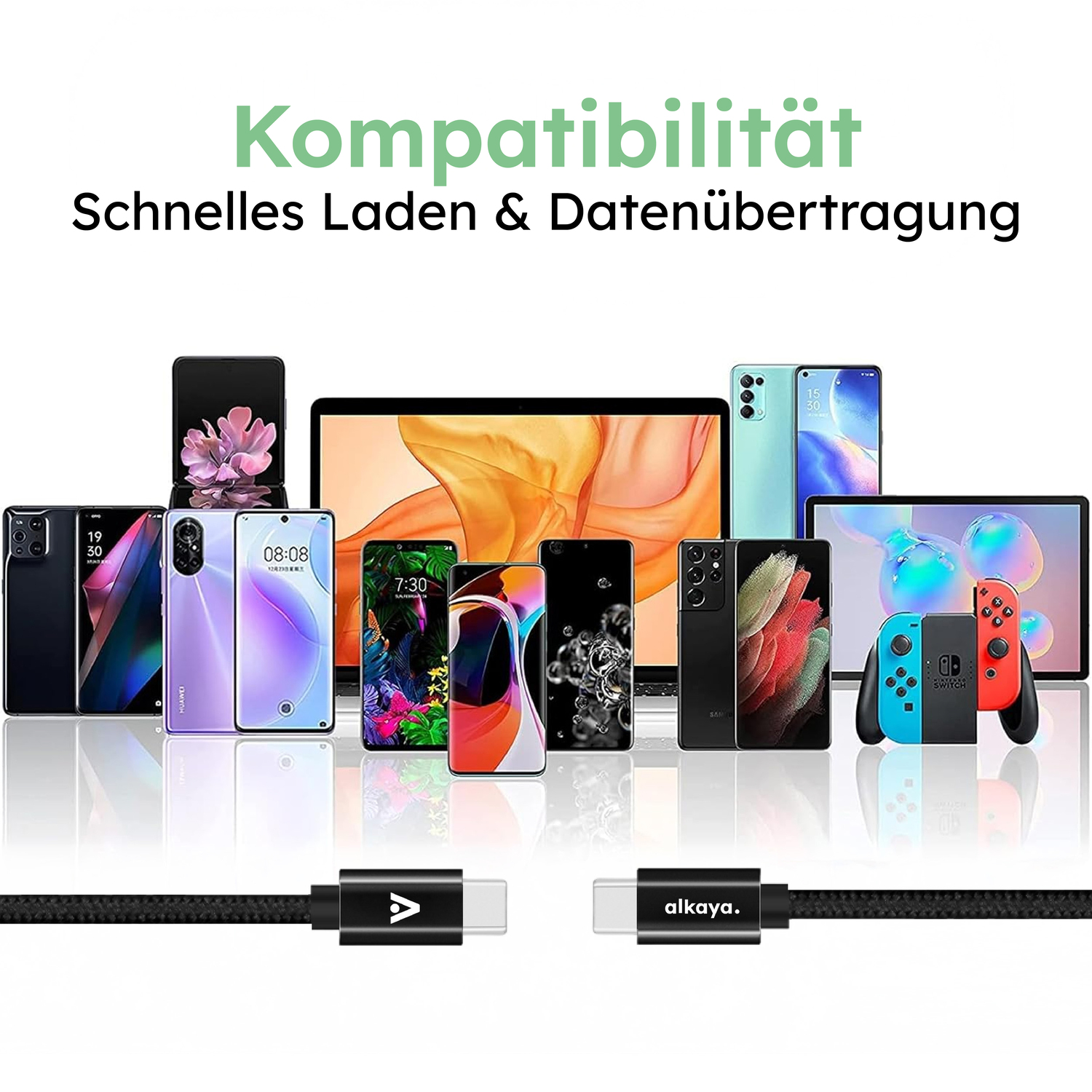 alkaya. | Speed Flex | Ladekabel | Geflochten | USB C+C 2m, Schwarz