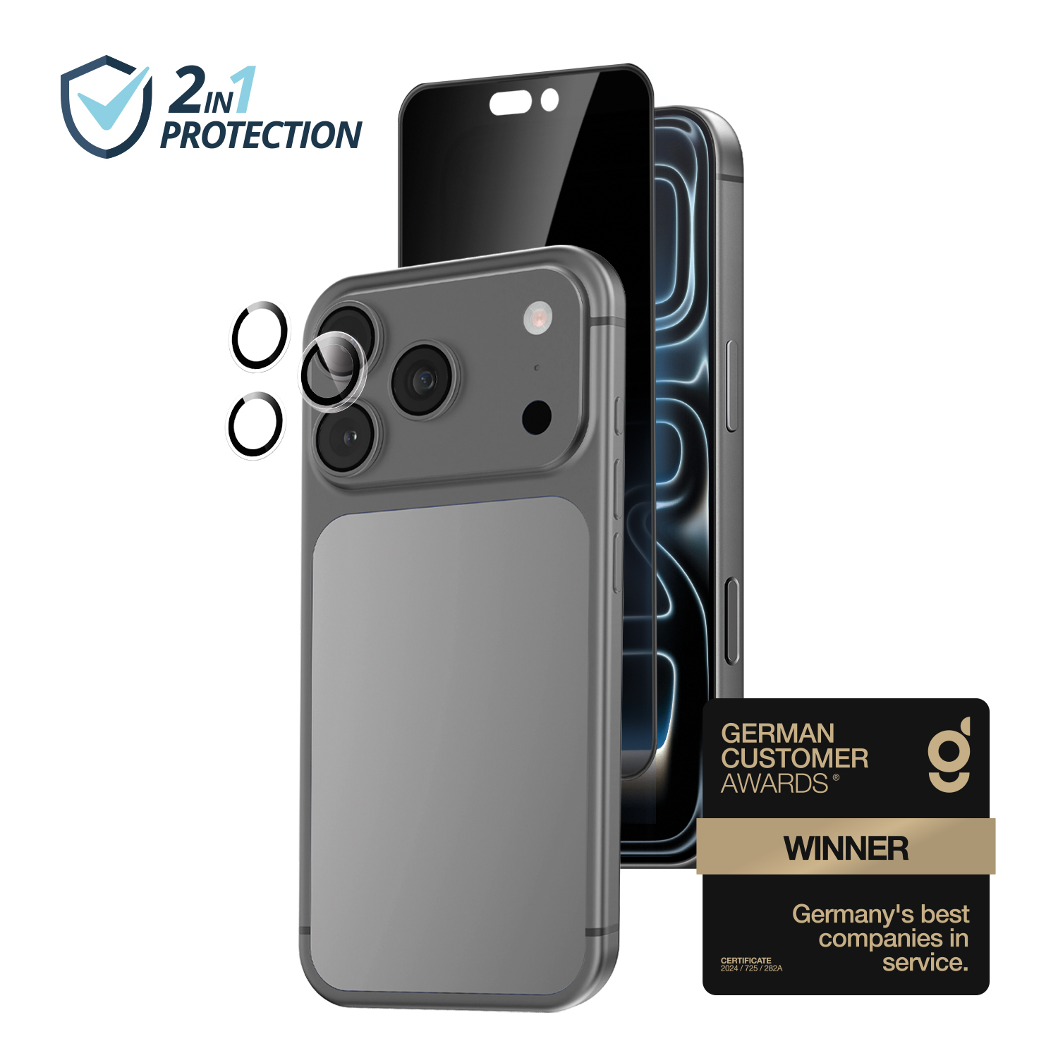 alkaya. | 2 In 1 A Shield | Displayschutzglas + Kamerasschutzglas privacy, iPhone 18 Pro Max