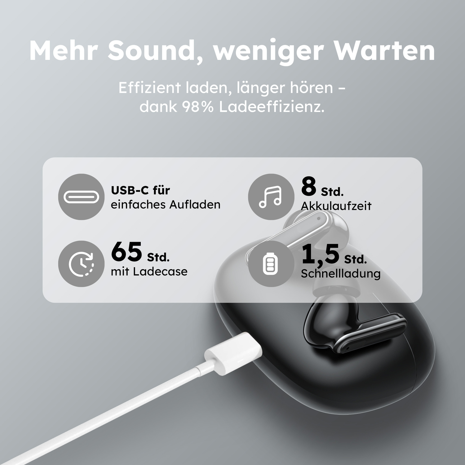 alkaya. | A Buds Quantum Sound | Bluetooth Kopfhörer | Display mit Ladestatus Schwarz