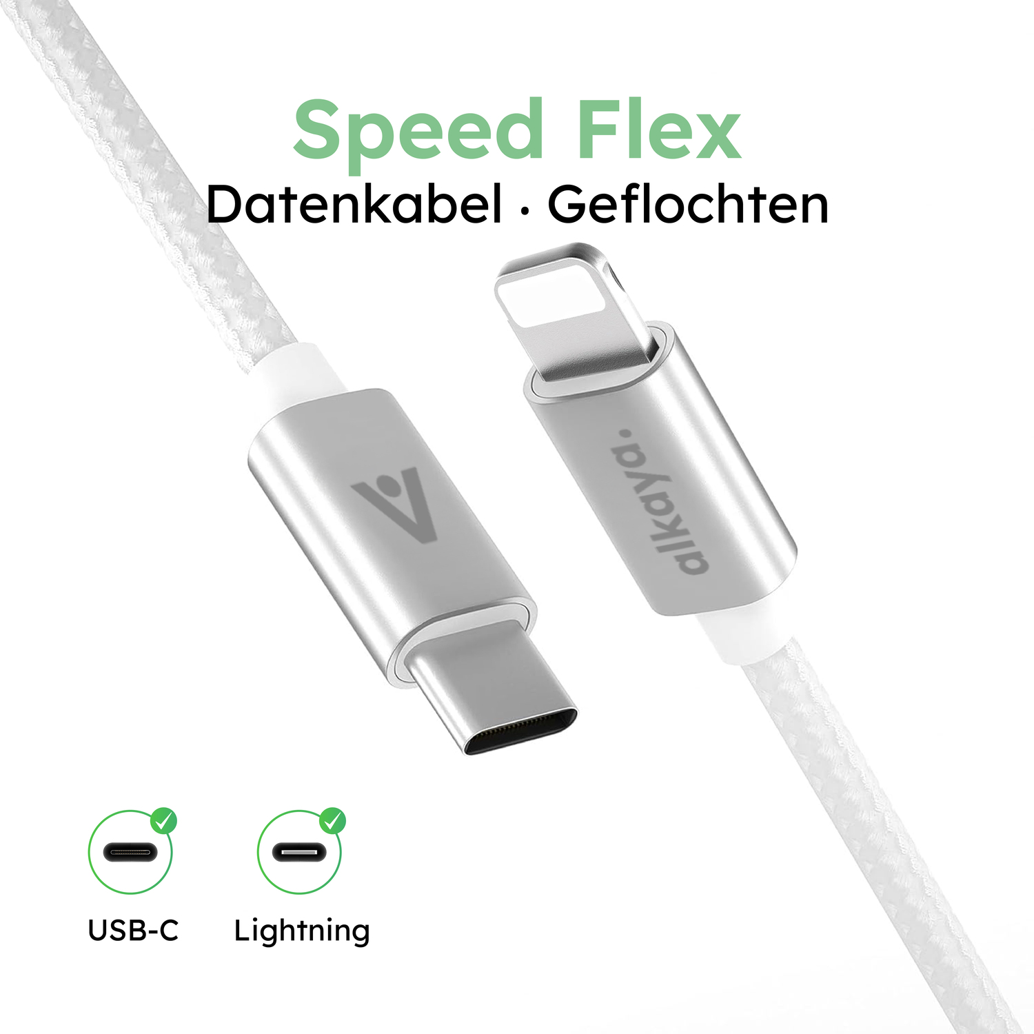 alkaya. | Speed Flex | Ladekabel | Geflochten | USB C+L 2m, Weiß