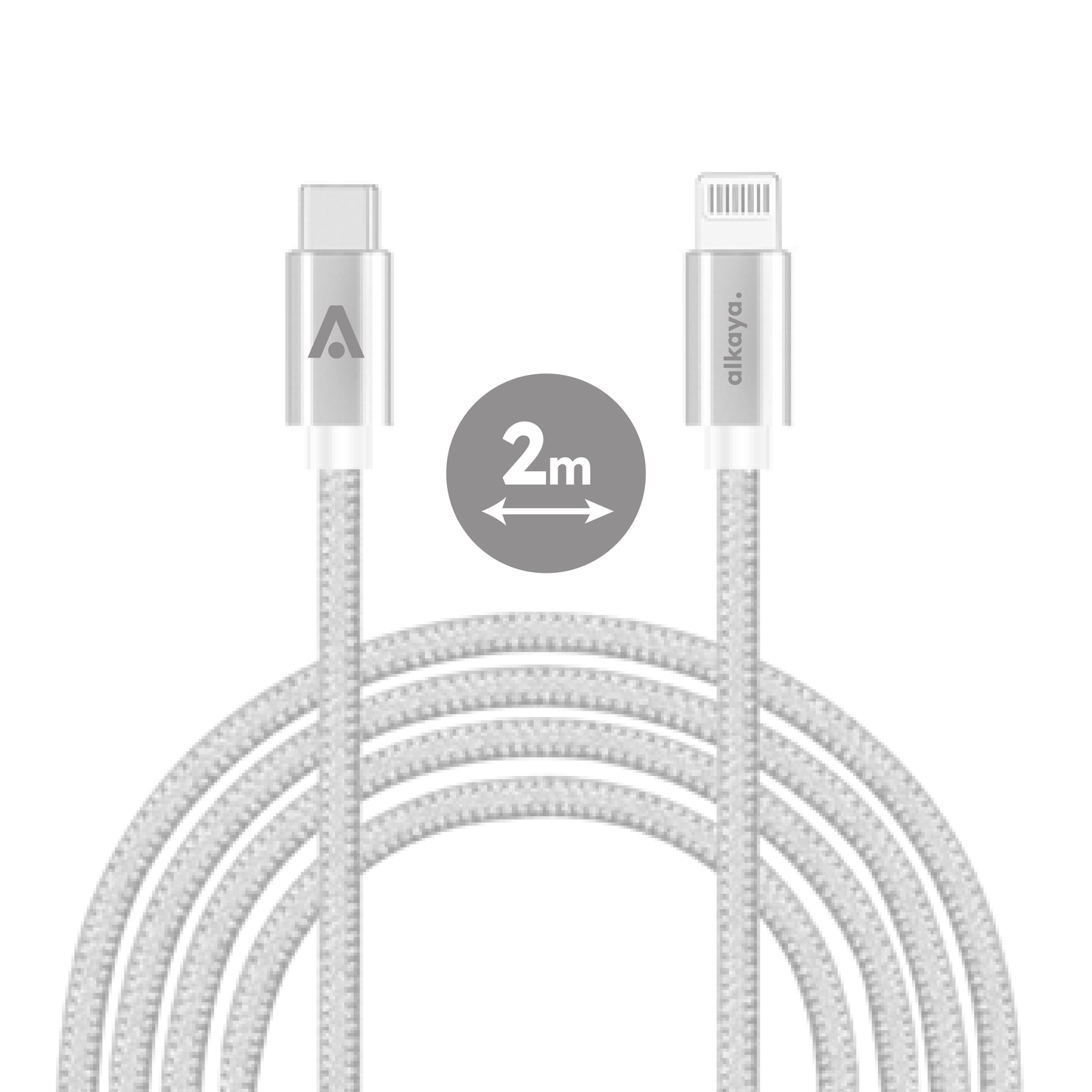 alkaya. | Speed Flex | Ladekabel | Geflochten | USB C+L 2m, Weiß