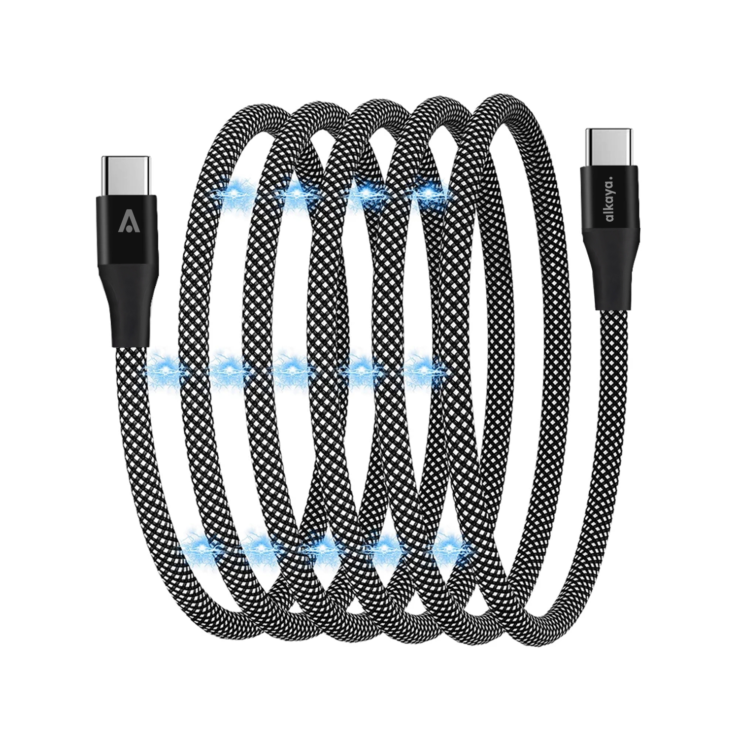 alkaya. | Speed Flex | Magnetisches Ladekabel | Geflochten | USB C+C, schwarz, 1 Meter