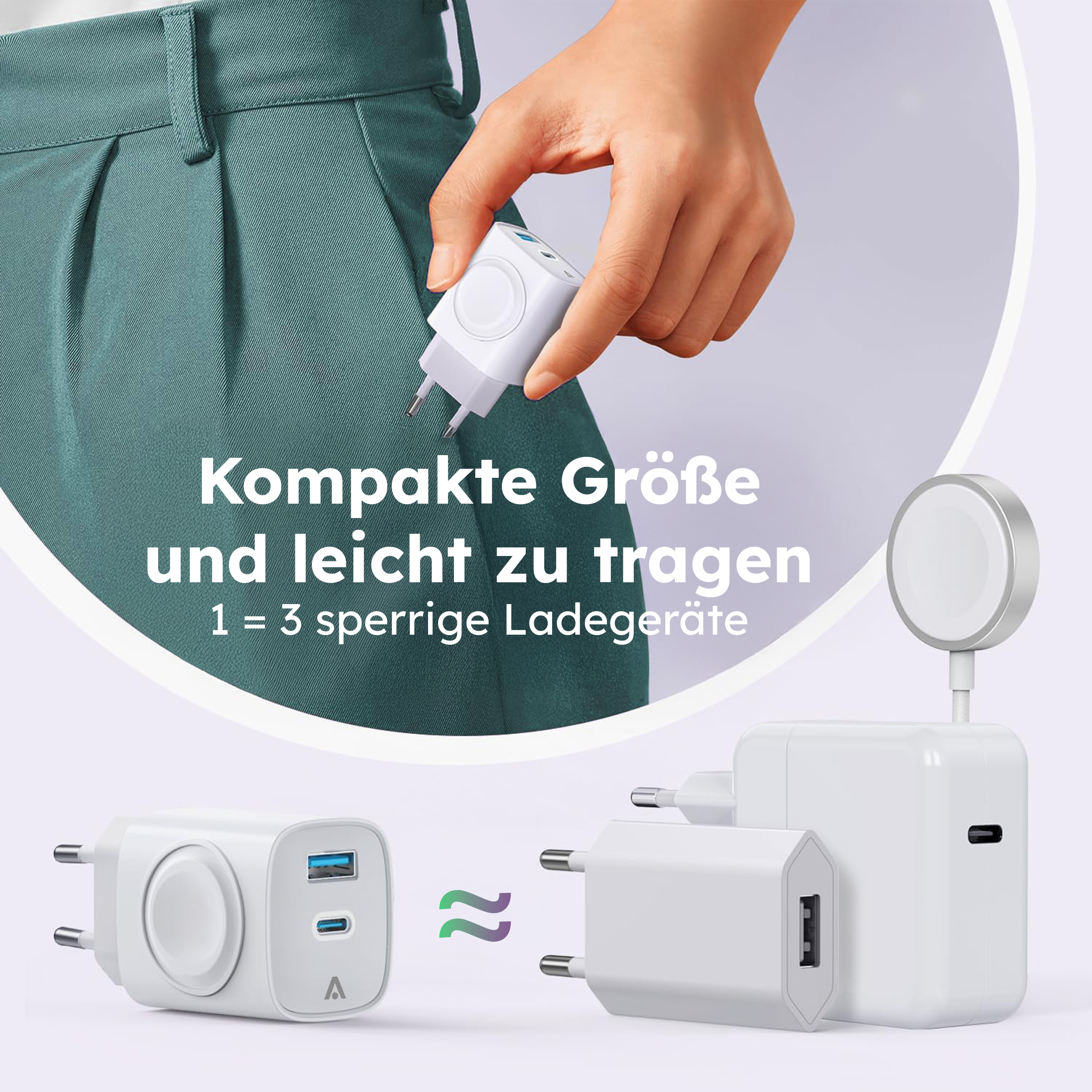 alkaya. | Nexus 3in1 Charger | 22W. GaNTechnology Dual Port White