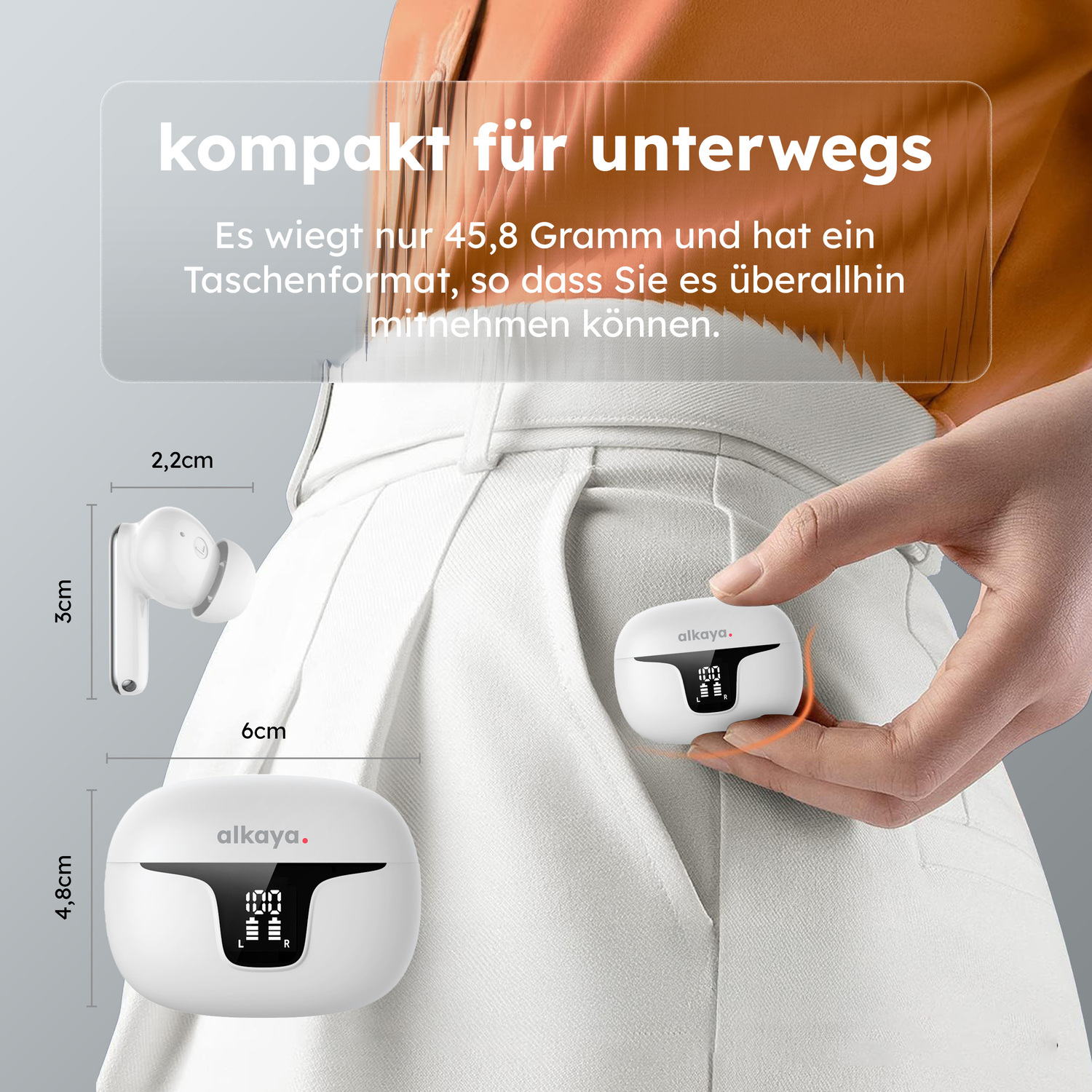 alkaya. | A Buds Quantum Sound | Bluetooth Kopfhörer | Display mit Ladestatus Weiß