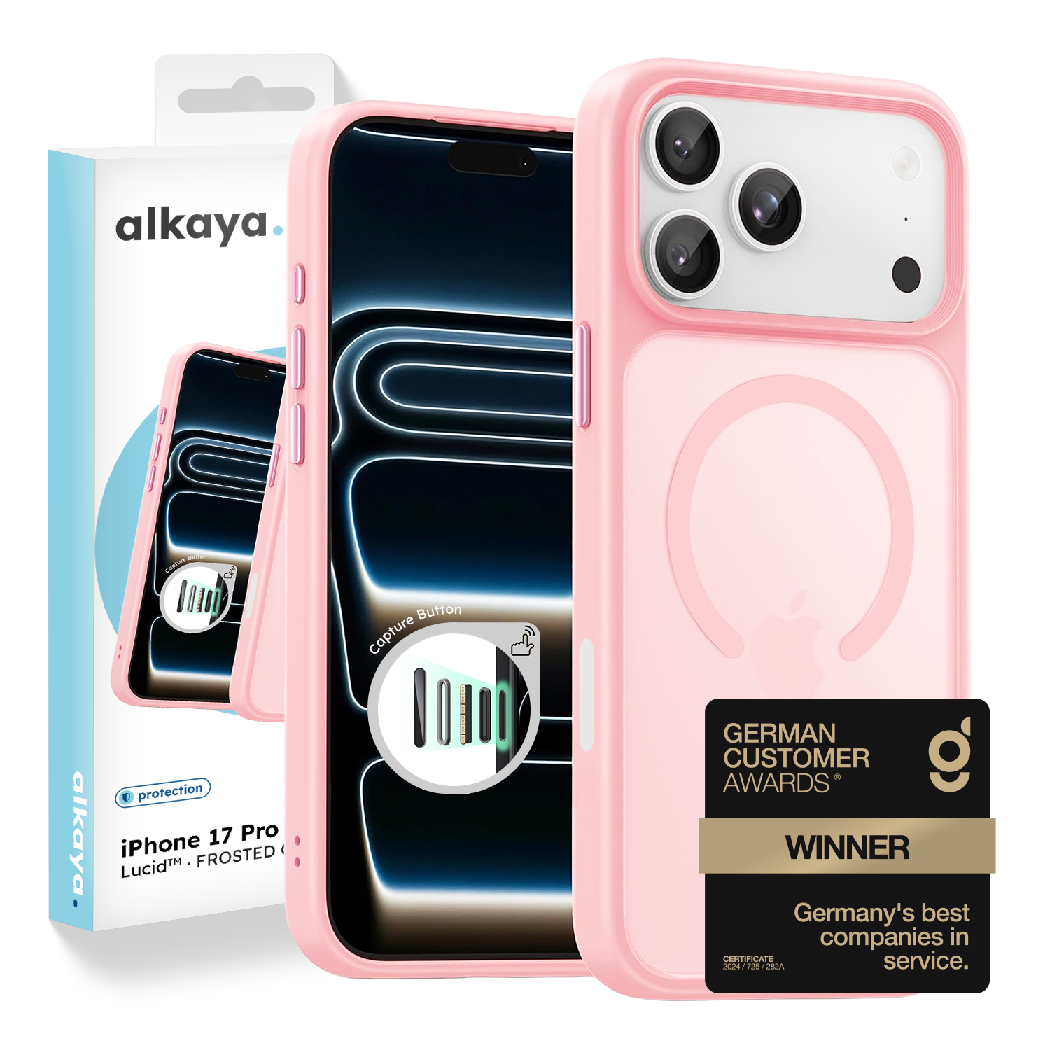 alkaya. | LUCID FROSTED Case kompatibel mit Magsafe pink, iPhone 17 Pro/18 Pro
