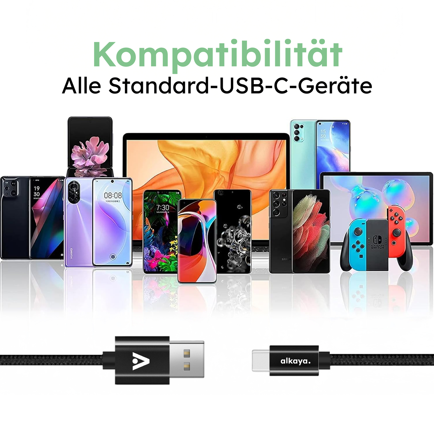 alkaya. | Speed Flex | Ladekabel | Geflochten | USB A+C schwarz, 1Meter