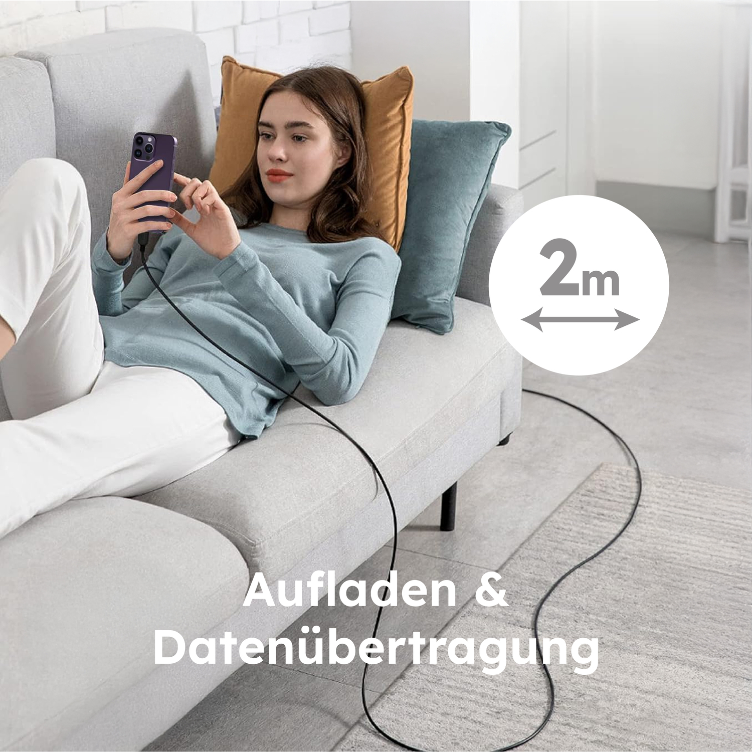 alkaya. | Speed Flex | Ladekabel | Geflochten | USB C+L 2m, Schwarz