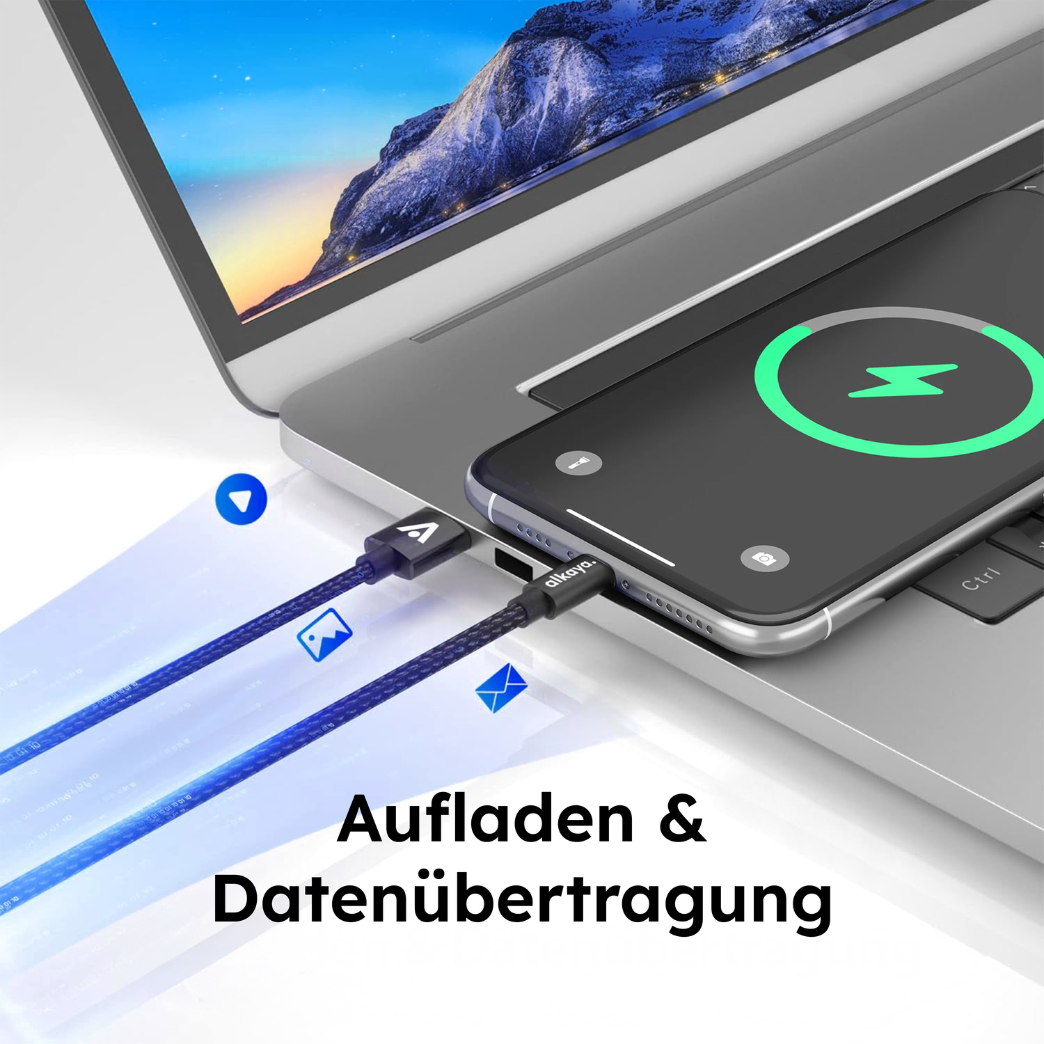 alkaya. | Speed Flex | Ladekabel | Geflochten | USB A+L schwarz, 1Meter