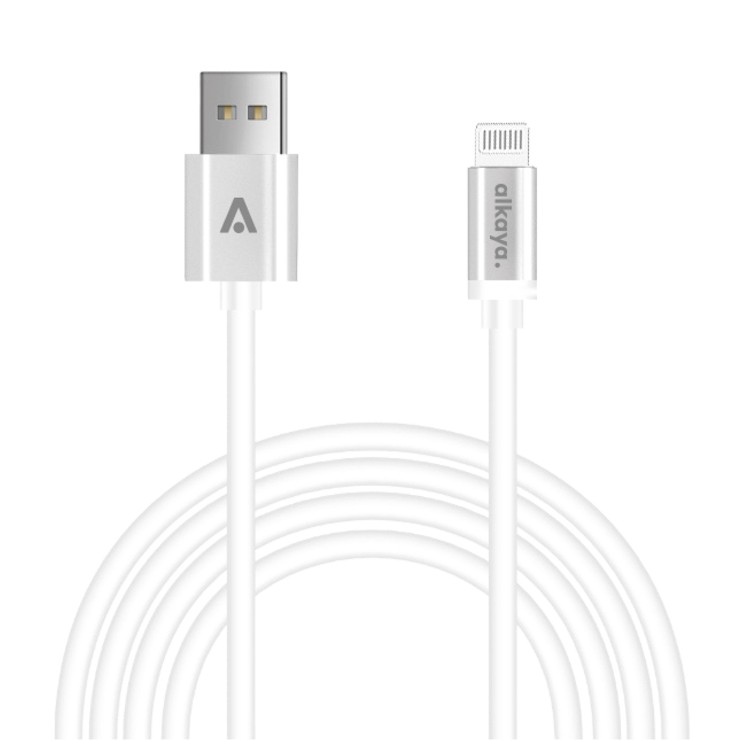 alkaya. | Speed Flex | 2 in 1 Ladekabel | Hochglanz | USB A+L Weiß, 1 Meter