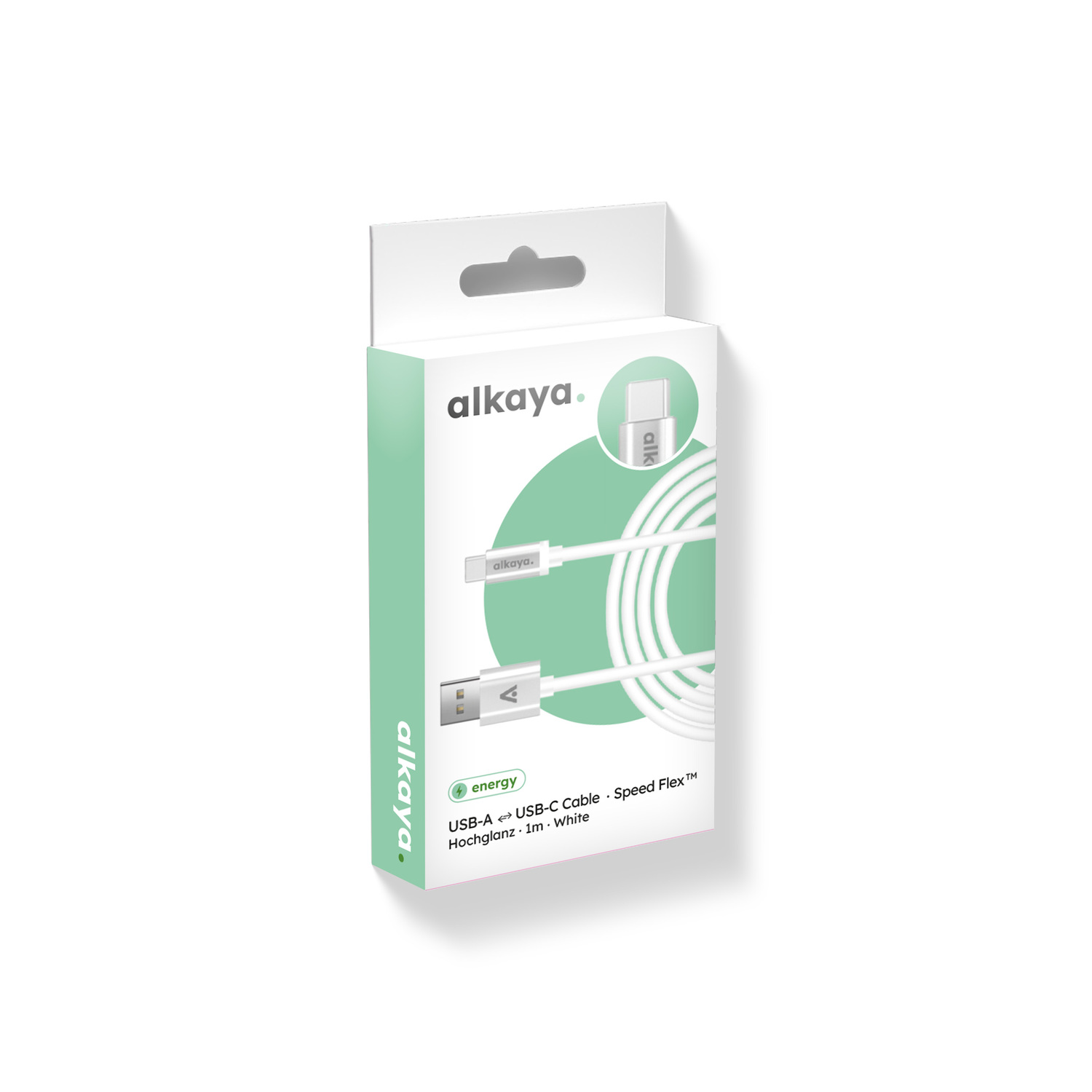 alkaya. | Speed Flex | 2 in 1 Ladekabel | Hochglanz | USB A+C Weiß, 1 Meter