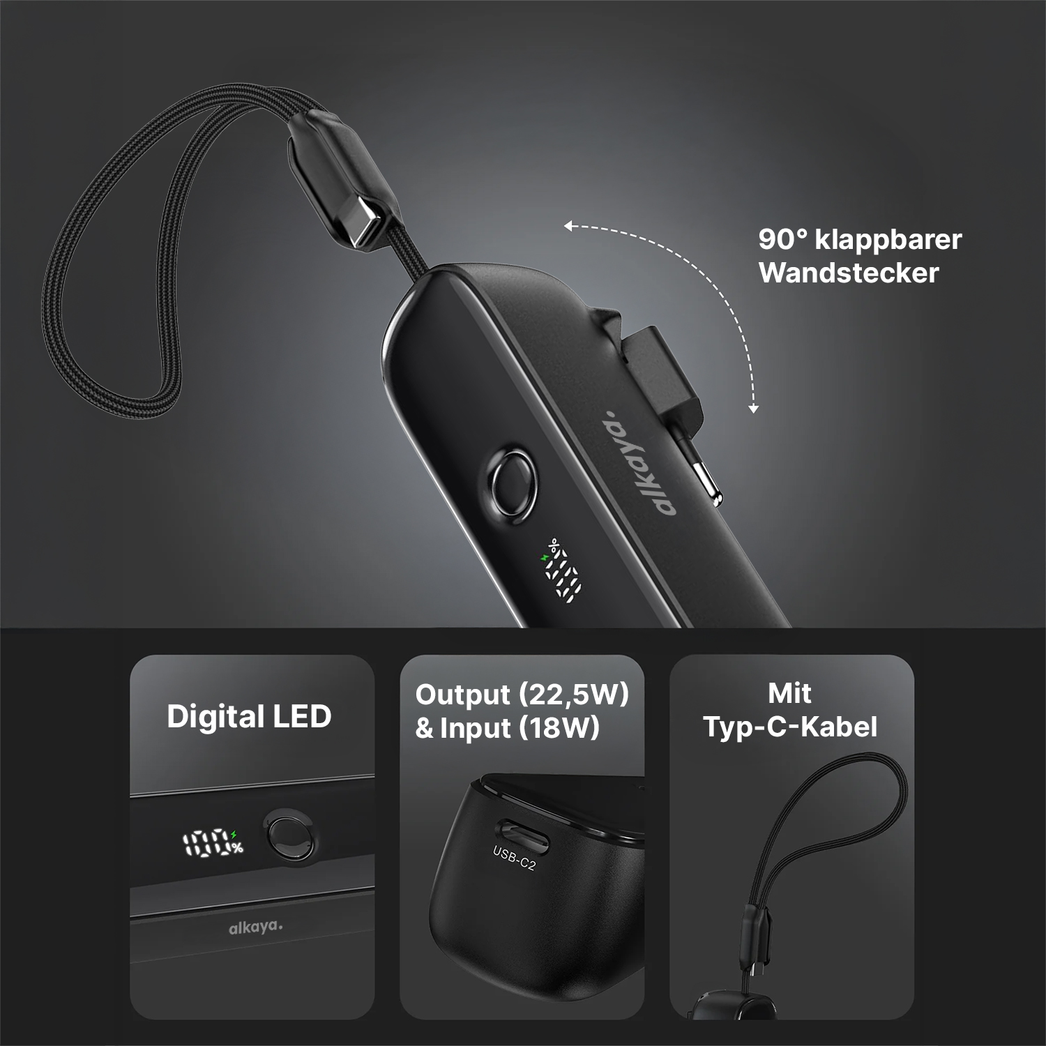 alkaya. | Hybrid Charger 5.000 mAh Powerbank mit Stecker 2in1 & Wall Charger, USB-C 22W Super Fast Charging