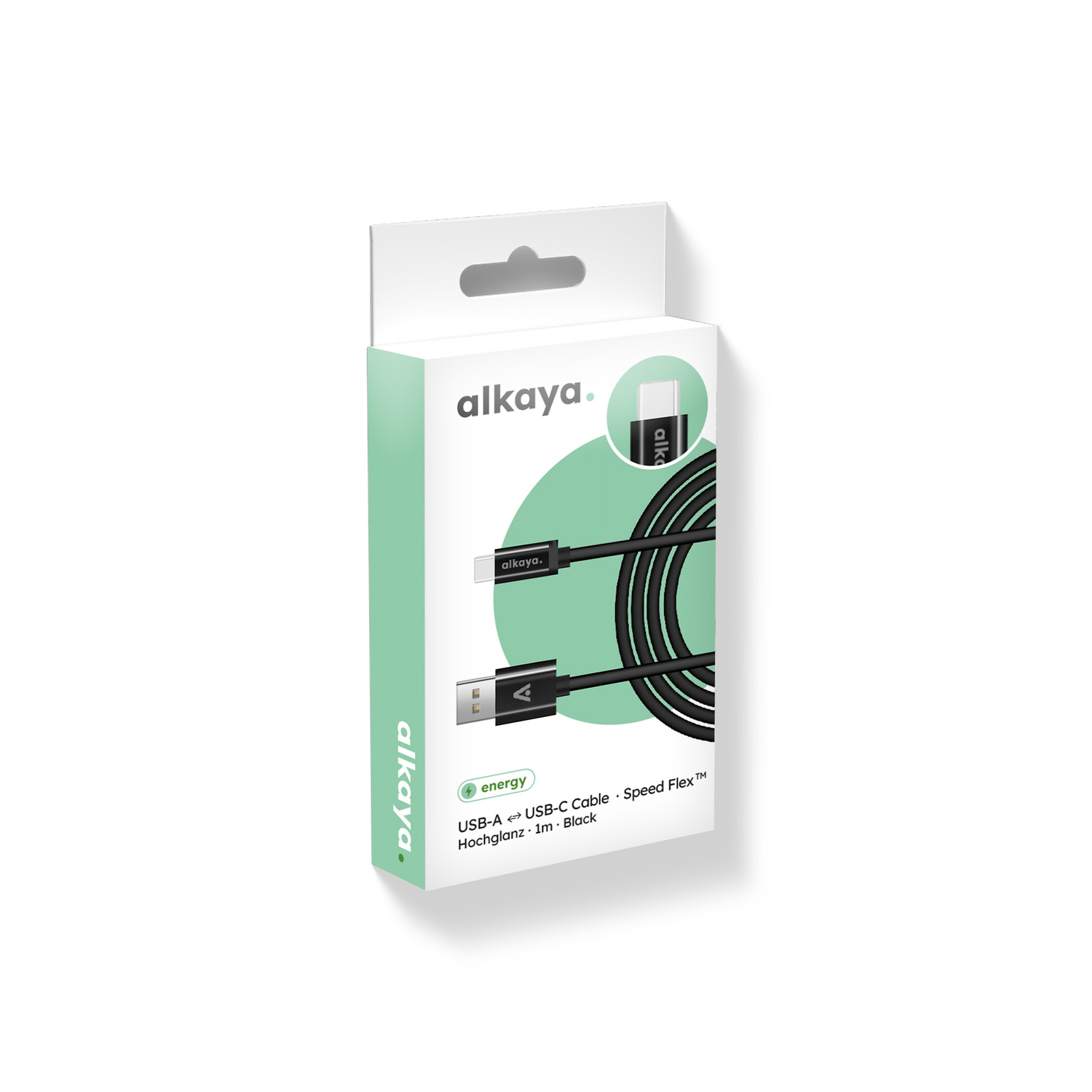 alkaya. | Speed Flex | Ladekabel | Hochglanz | USB A+C Schwarz, 1 Meter