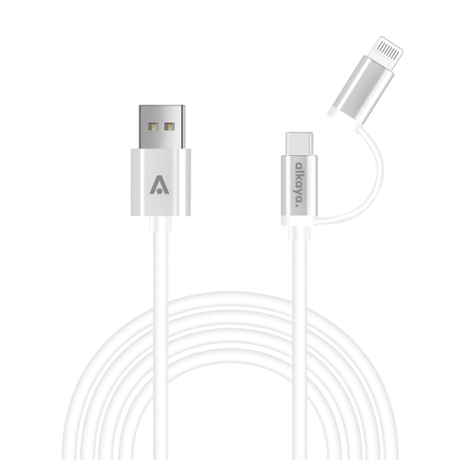 alkaya. | Speed Flex | 2 in 1 Ladekabel | Hochglanz | USB A+C+L Weiß, 1 Meter