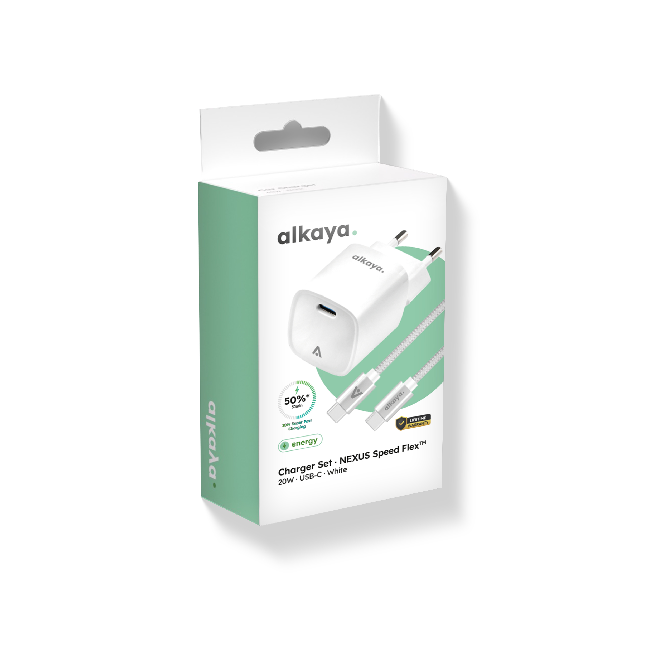 alkaya. | NEXUS Speed Flex | Charger Set | 20 Watt USB C/C Universal Kompatibilität, weiß
