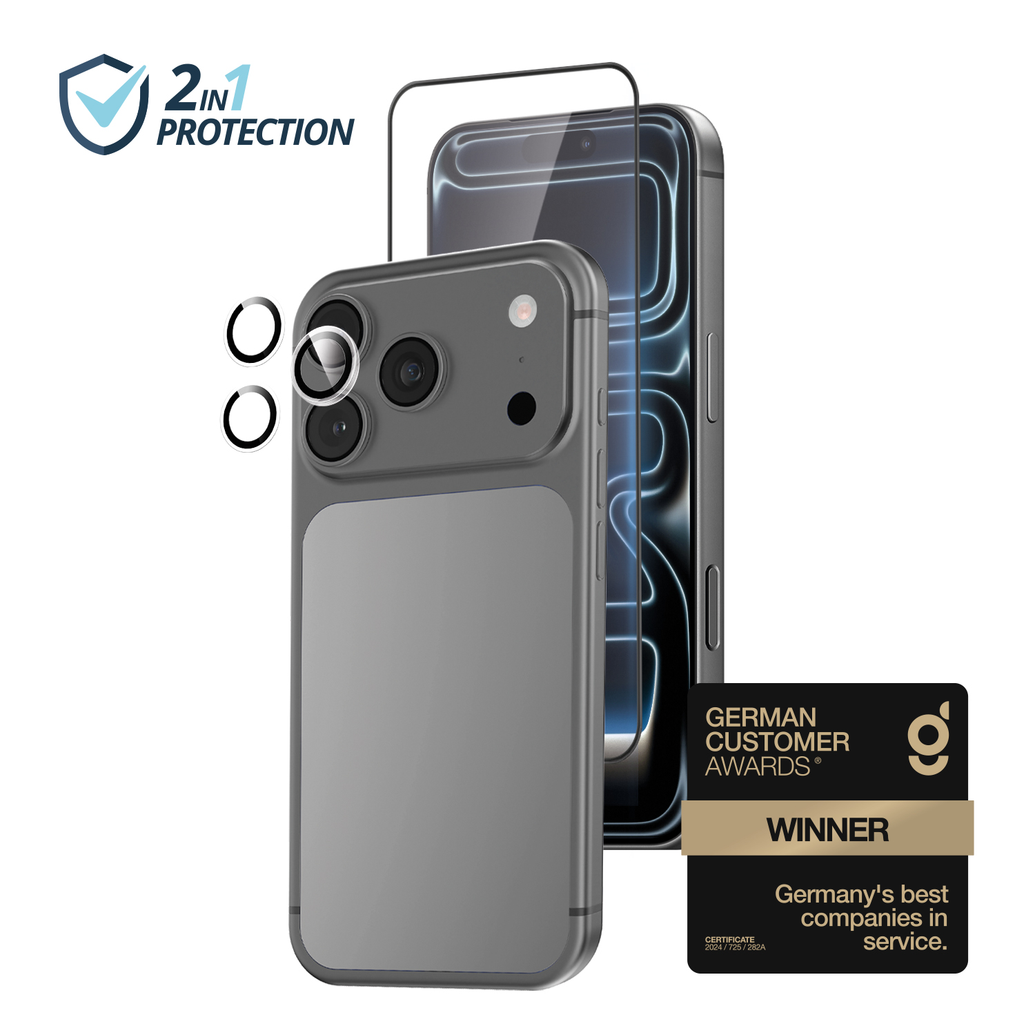 alkaya. | 2 In 1 A Shield | Displayschutzglas + Kameraschutzglas transparent, iPhone 17Pro/18 Pro