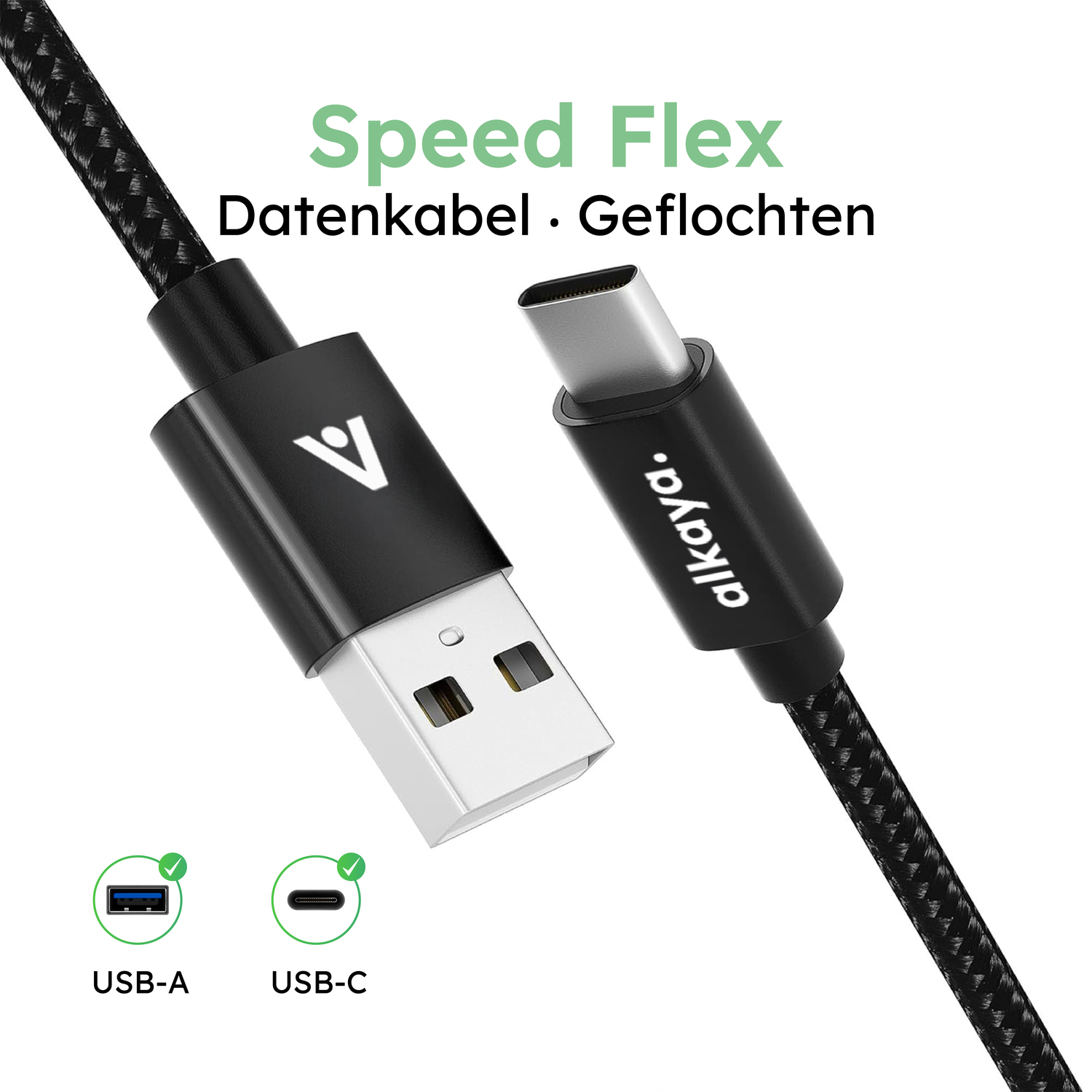 alkaya. | Speed Flex | Ladekabel | Geflochten | USB A+C schwarz, 1Meter