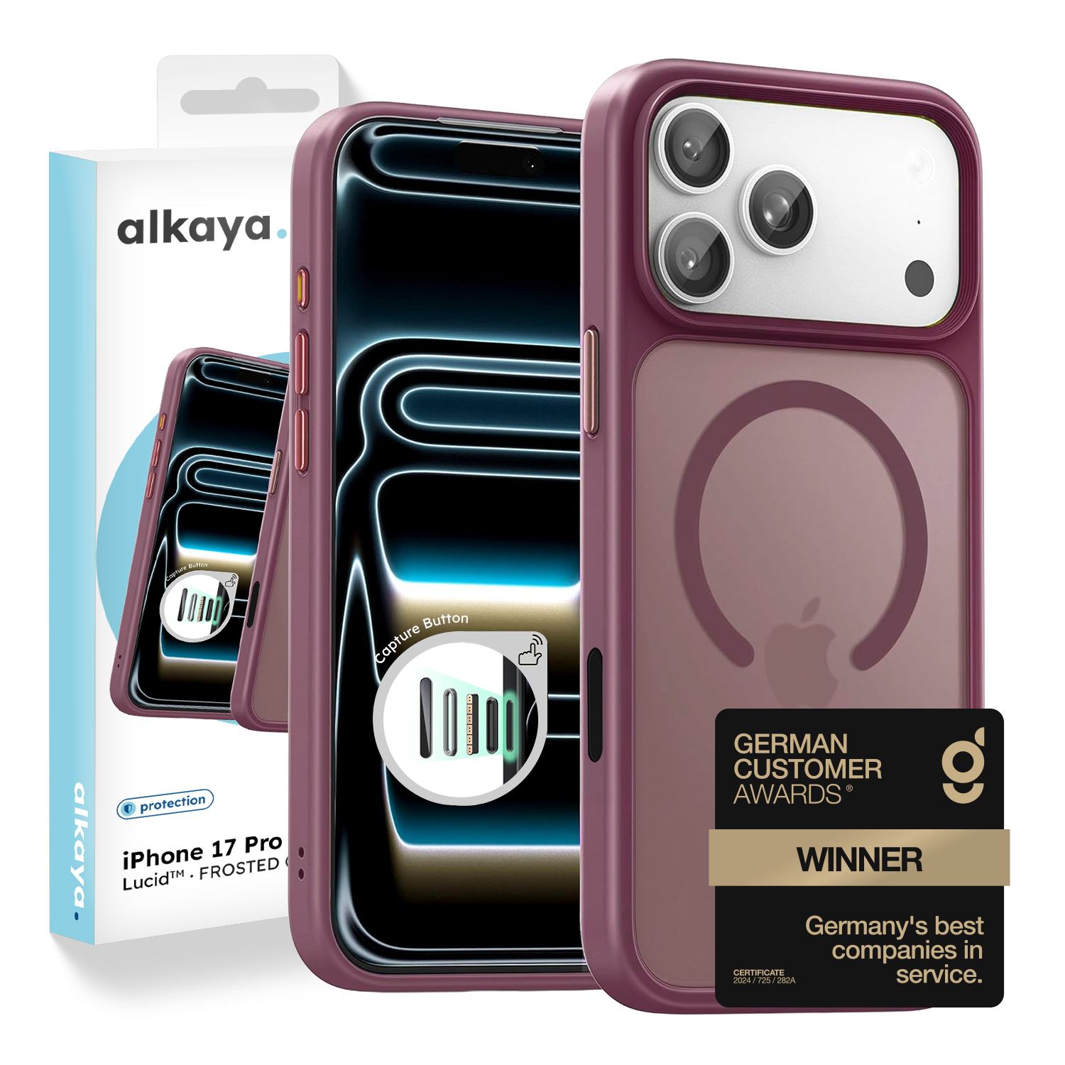 alkaya. | LUCID FROSTED Case kompatibel mit Magsafe dark cherry, iPhone 17Pro/18 Pro