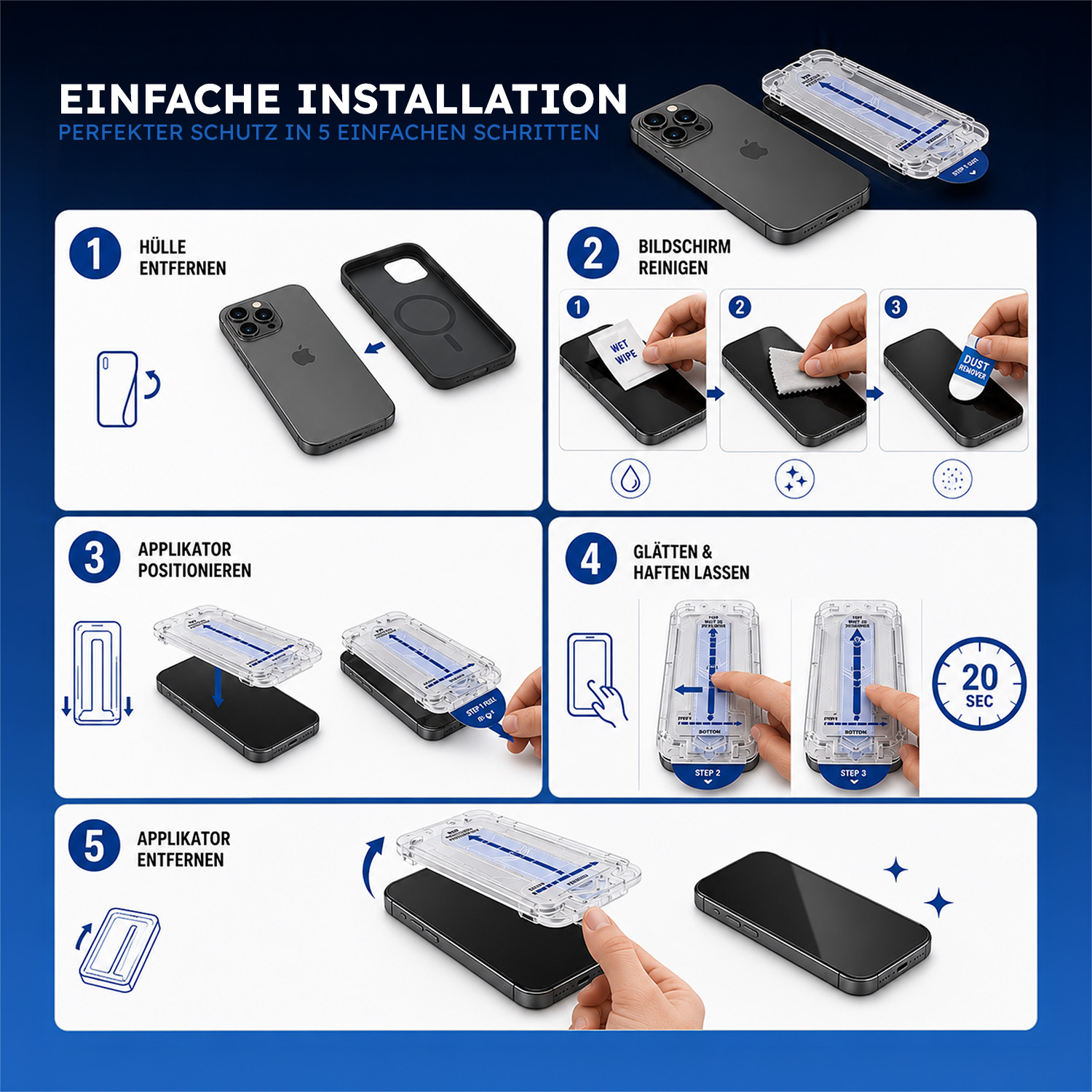 alkaya. | 3 In 1 A Shield | Clear Case + Displayschutzglas + Installation Kit + Kamerasschutzglas, iPhone 18 Pro/17 Pro