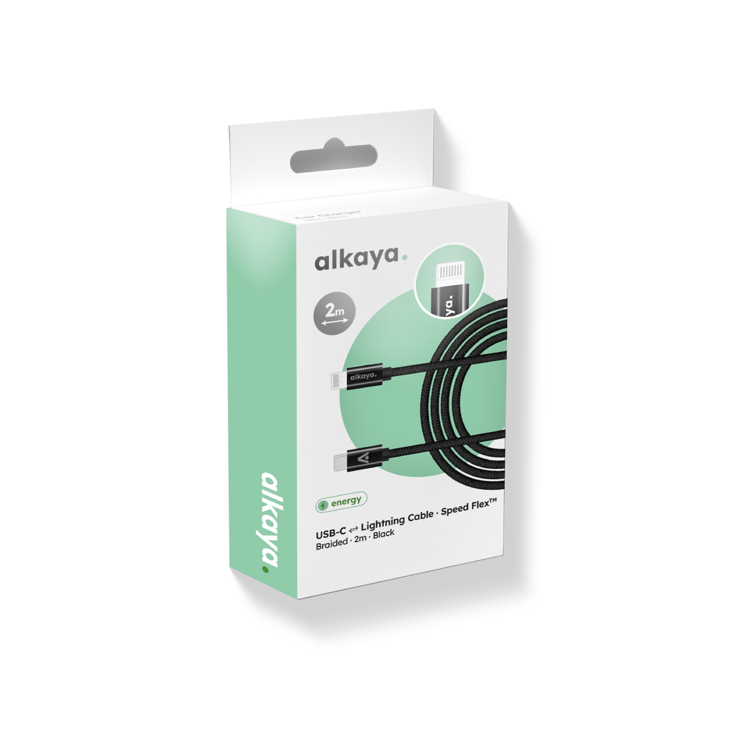 alkaya. | Speed Flex | Ladekabel | Geflochten | USB C+L 2m, Schwarz
