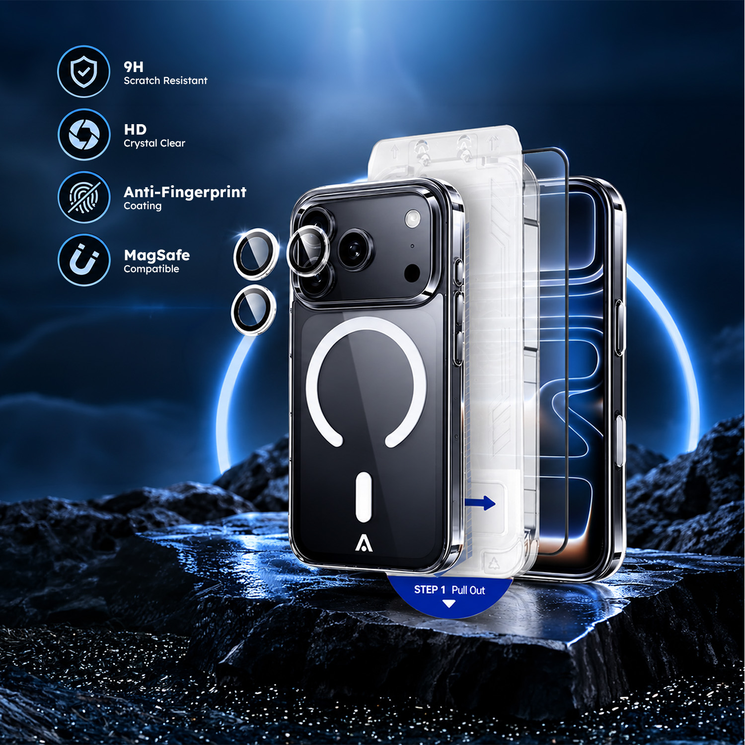 alkaya. | 3 In 1 A Shield | Clear Case + Displayschutzglas + Installation Kit + Kamerasschutzglas, iPhone 18 Pro/17 Pro