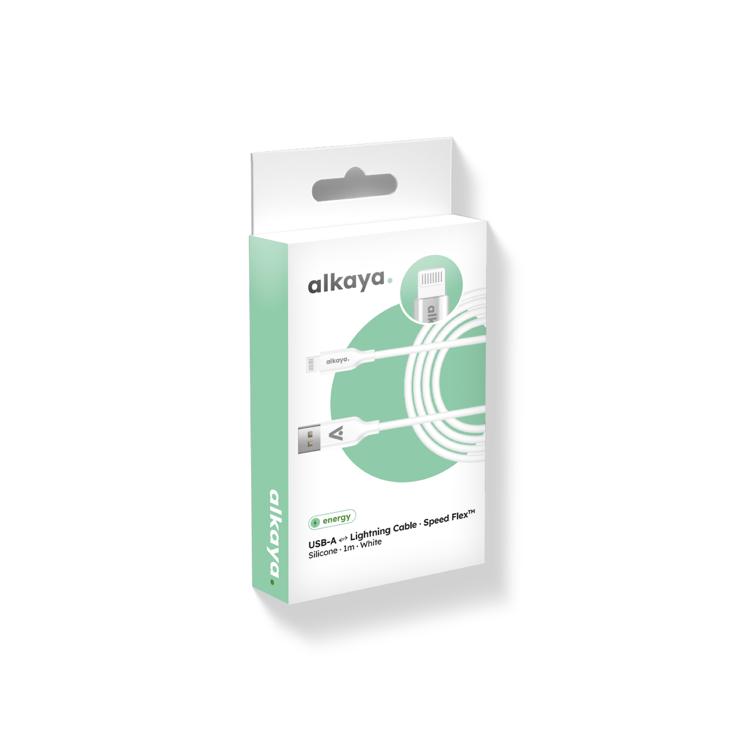 alkaya. | Speed Flex | Ladekabel | Silikon | USB A+L Weiß, 1 Meter