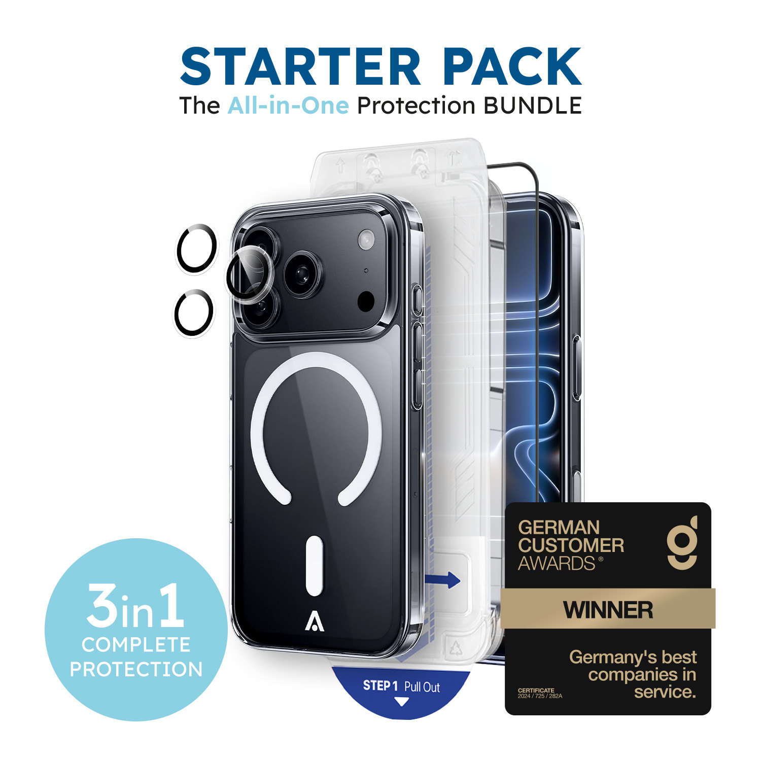 alkaya. | 3 In 1 A Shield | Clear Case + Displayschutzglas + Installation Kit + Kamerasschutz, iPhone 18 Pro Max/17 Pro Max