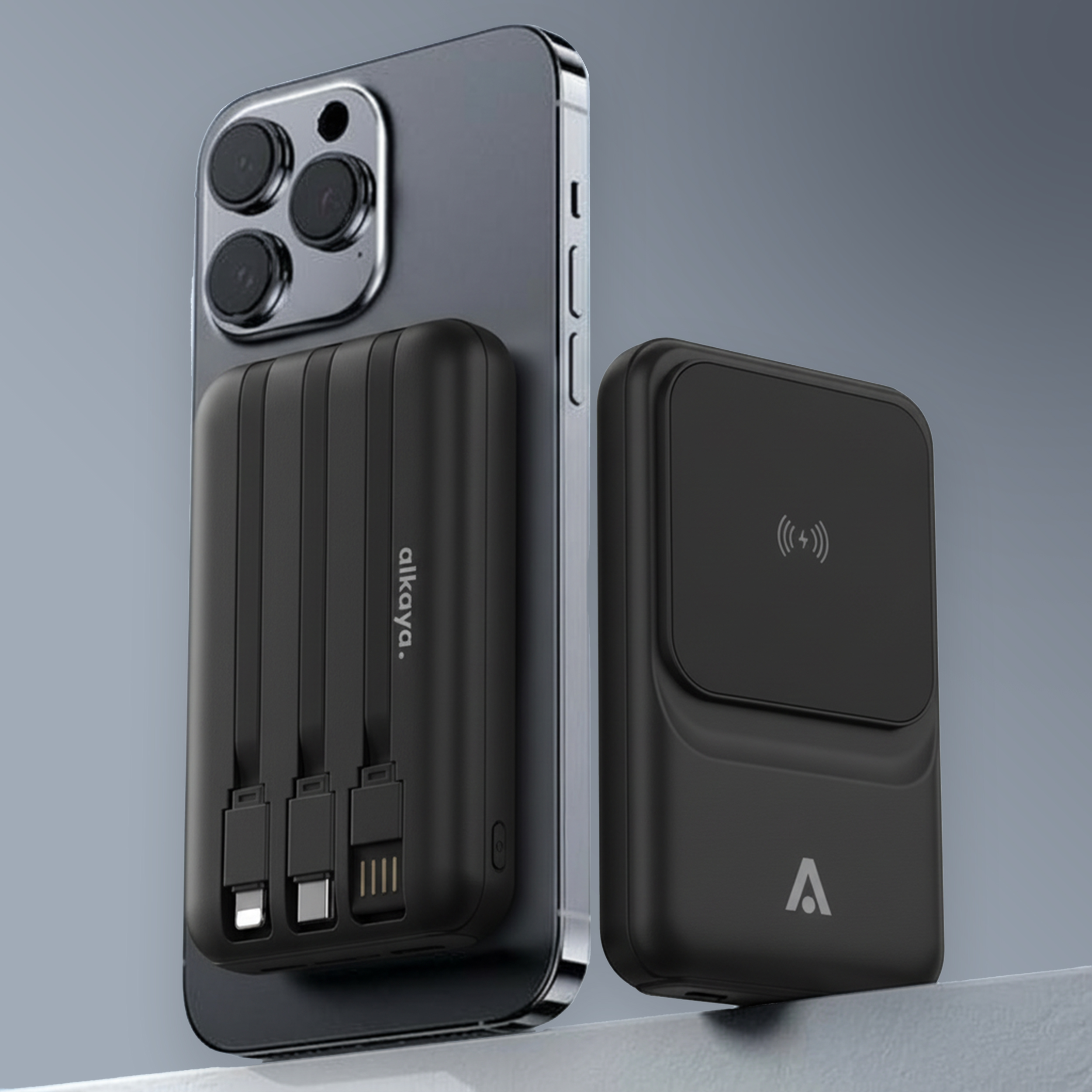alkaya. | Thor | 10.000 mAh Powerbank 3 in 1: Induktives Laden, unterstützt MagSafe-Technologie, schwarz