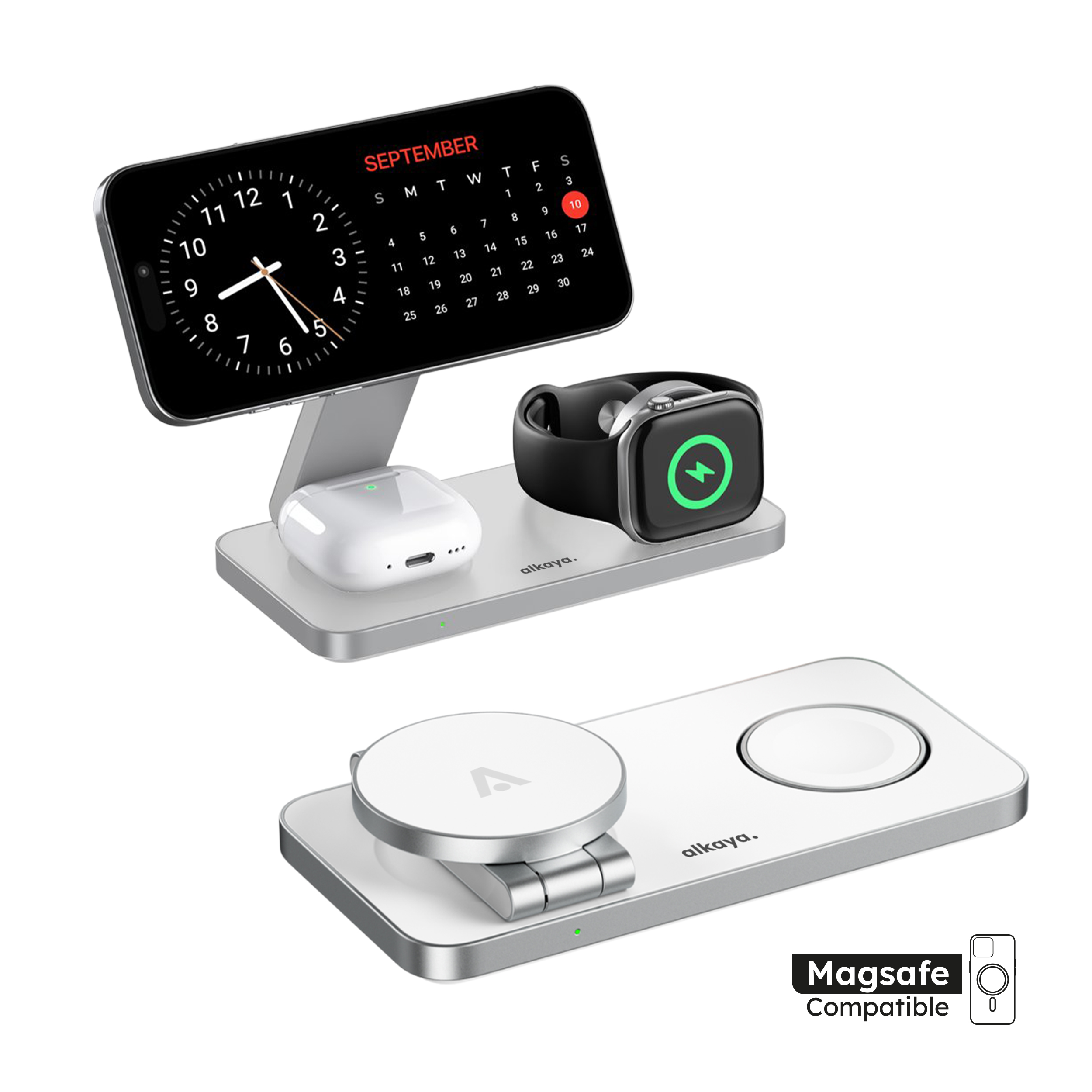 alkaya. | Tripod Wireless Ladestation - 3 in 1 | (Phone, Watch, Headset), White