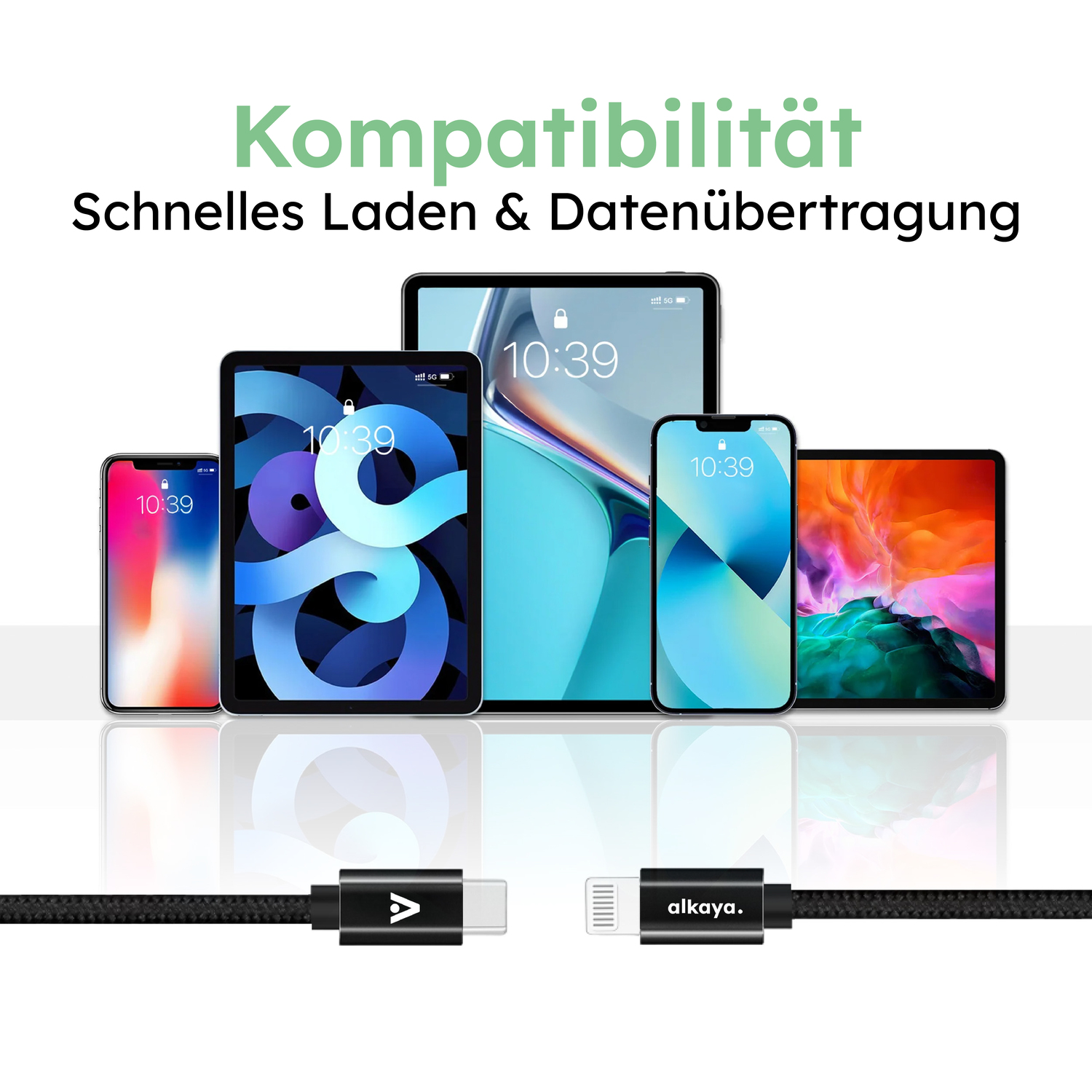 alkaya. | Speed Flex | Ladekabel | Geflochten | USB C+L 2m, Schwarz