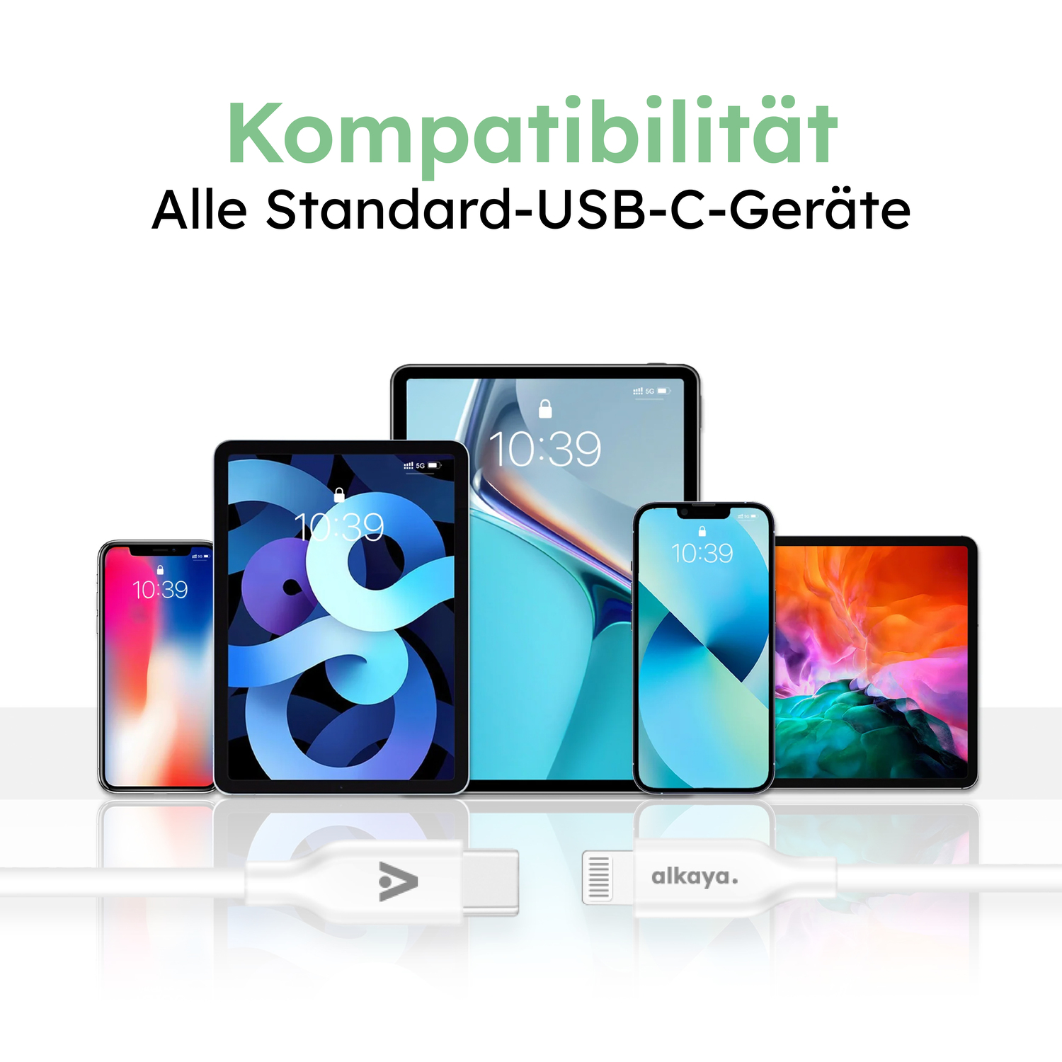 alkaya. | Speed Flex | Ladekabel | Silikon | USB C+L Weiß, 1 Meter