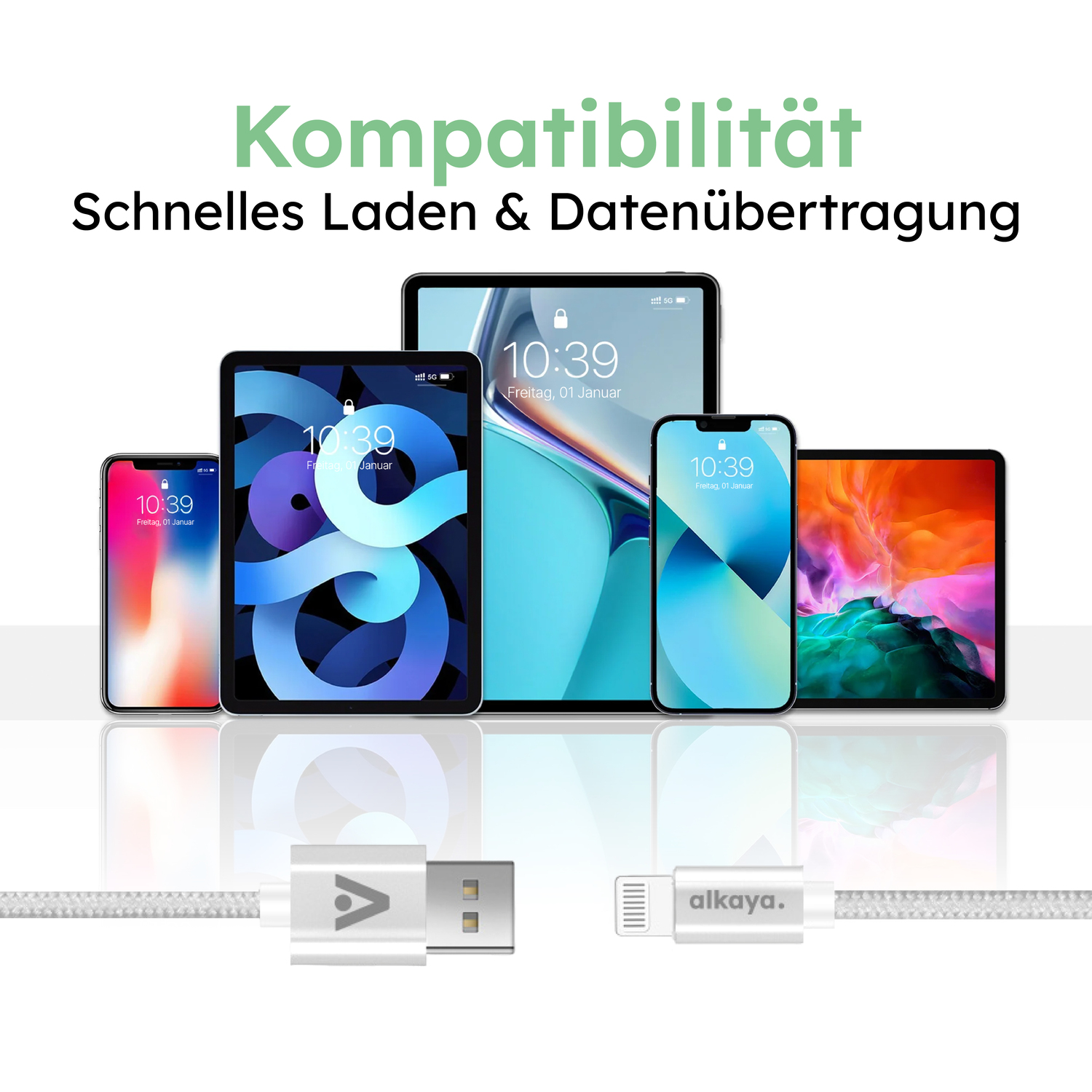 alkaya. | Speed Flex | Ladekabel | Geflochten | USB A+L Weiß, 1 Meter