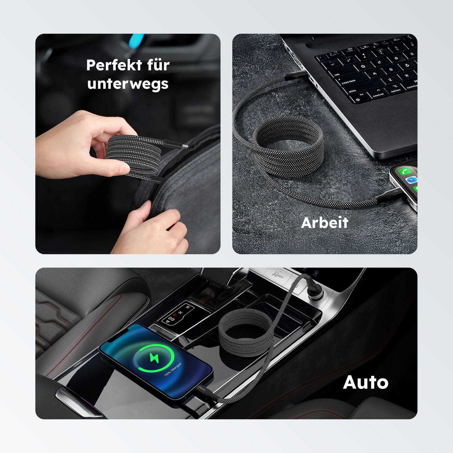 alkaya. | Speed Flex | Magnetisches Ladekabel | Geflochten | USB C+C, schwarz, 1 Meter