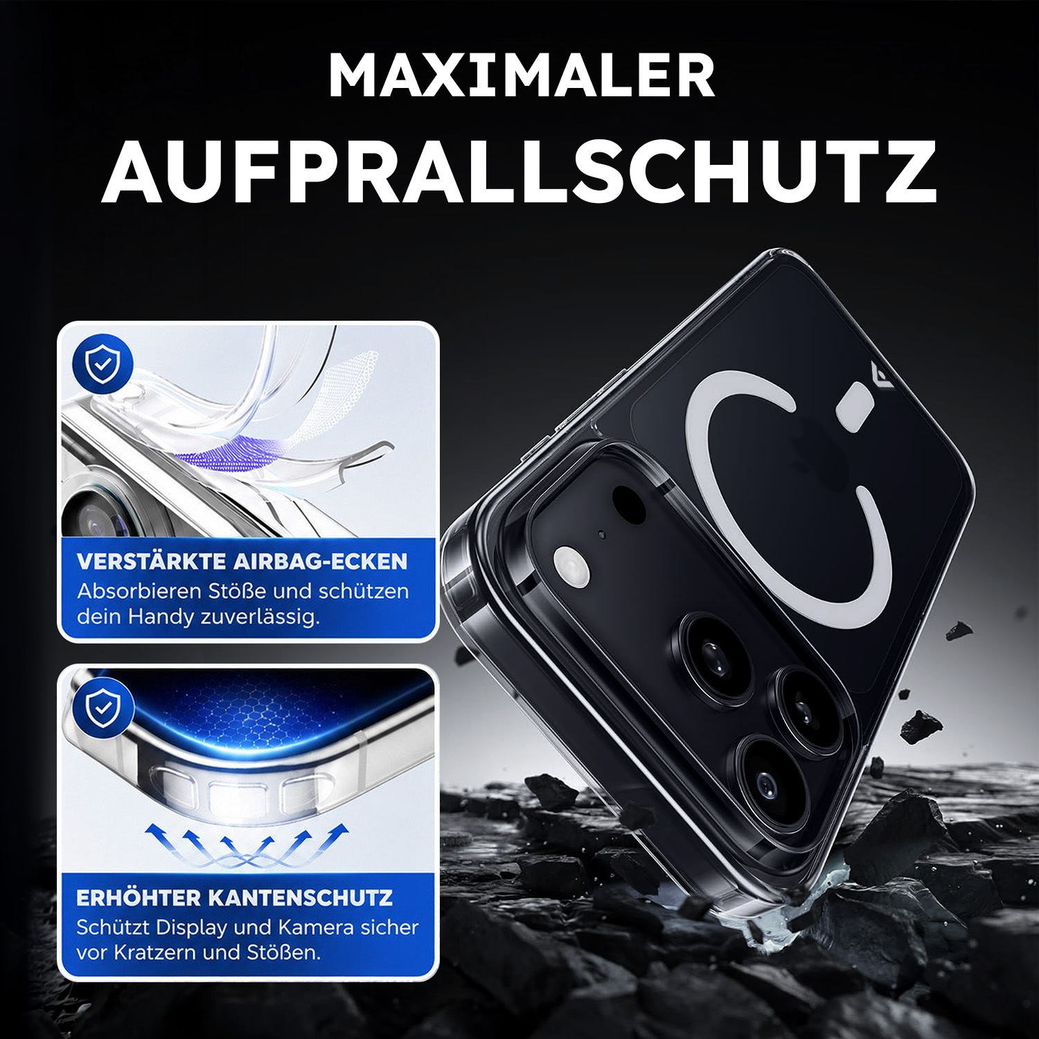 alkaya. | 3 In 1 A Shield | Clear Case + Displayschutzglas + Installation Kit + Kamerasschutzglas, iPhone 18 Pro/17 Pro