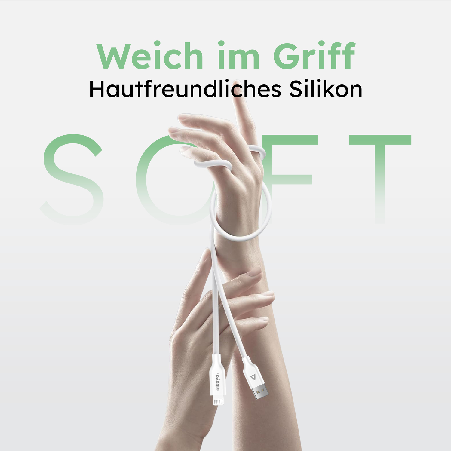alkaya. | Speed Flex | Ladekabel | Silikon | USB A+L Weiß, 1 Meter