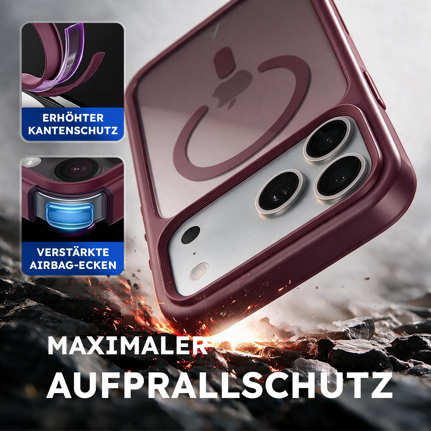 alkaya. | LUCID FROSTED Case kompatibel mit Magsafe dark cherry, iPhone 17Pro/18 Pro