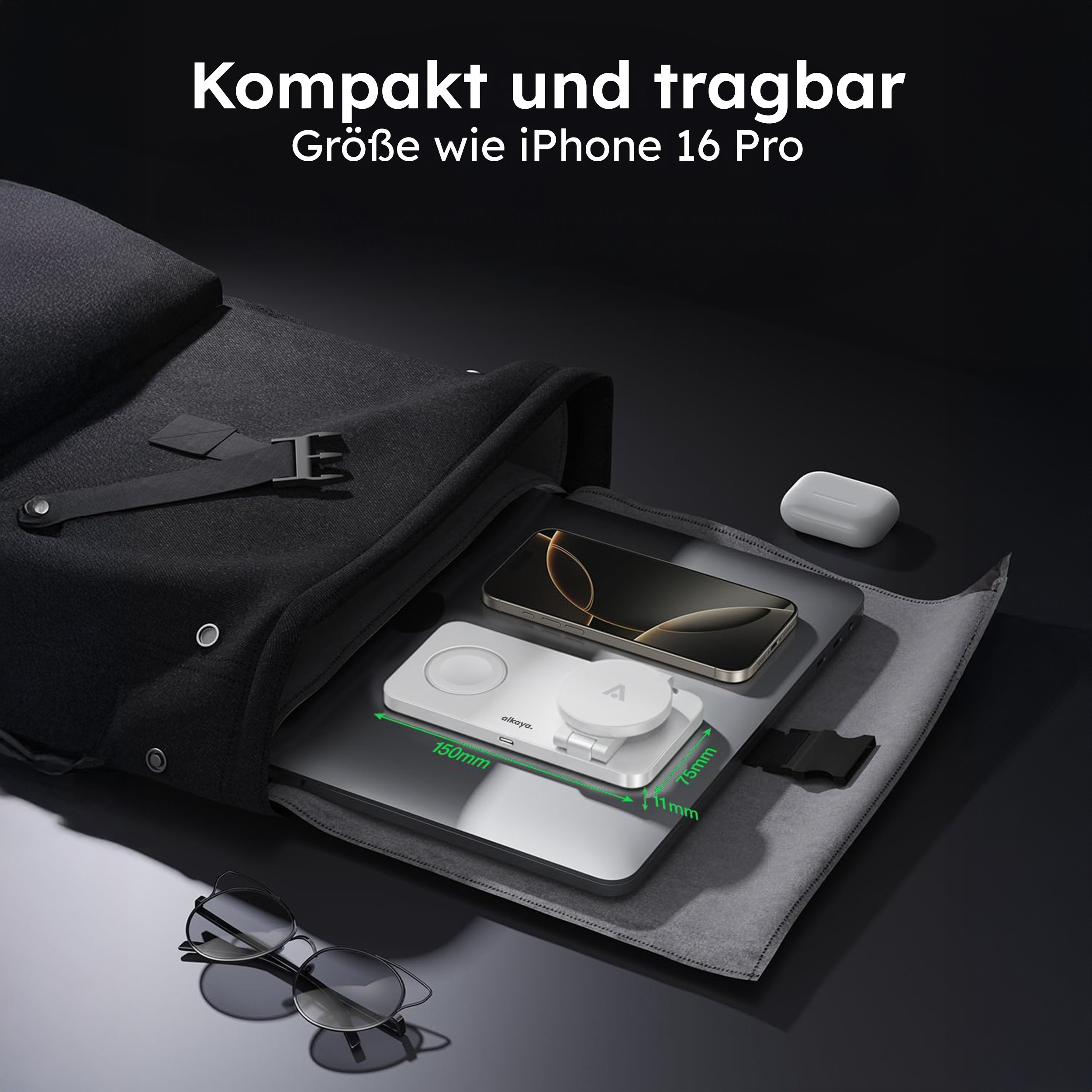 alkaya. | Tripod Wireless Ladestation - 3 in 1 | (Phone, Watch, Headset), White