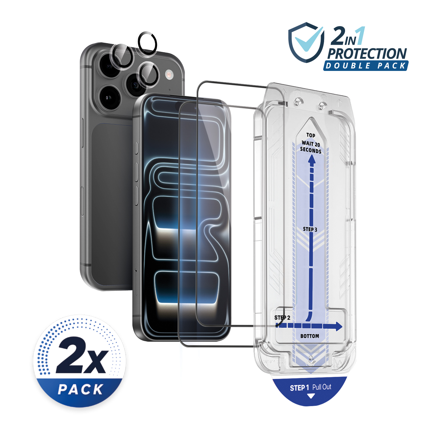 alkaya. | 2 In 1 A Shield | 2x Displayschutzglas mit Installation Kit + 1x Kameraschutzglas, transparent, iPhone 17 Pro/18 Pro