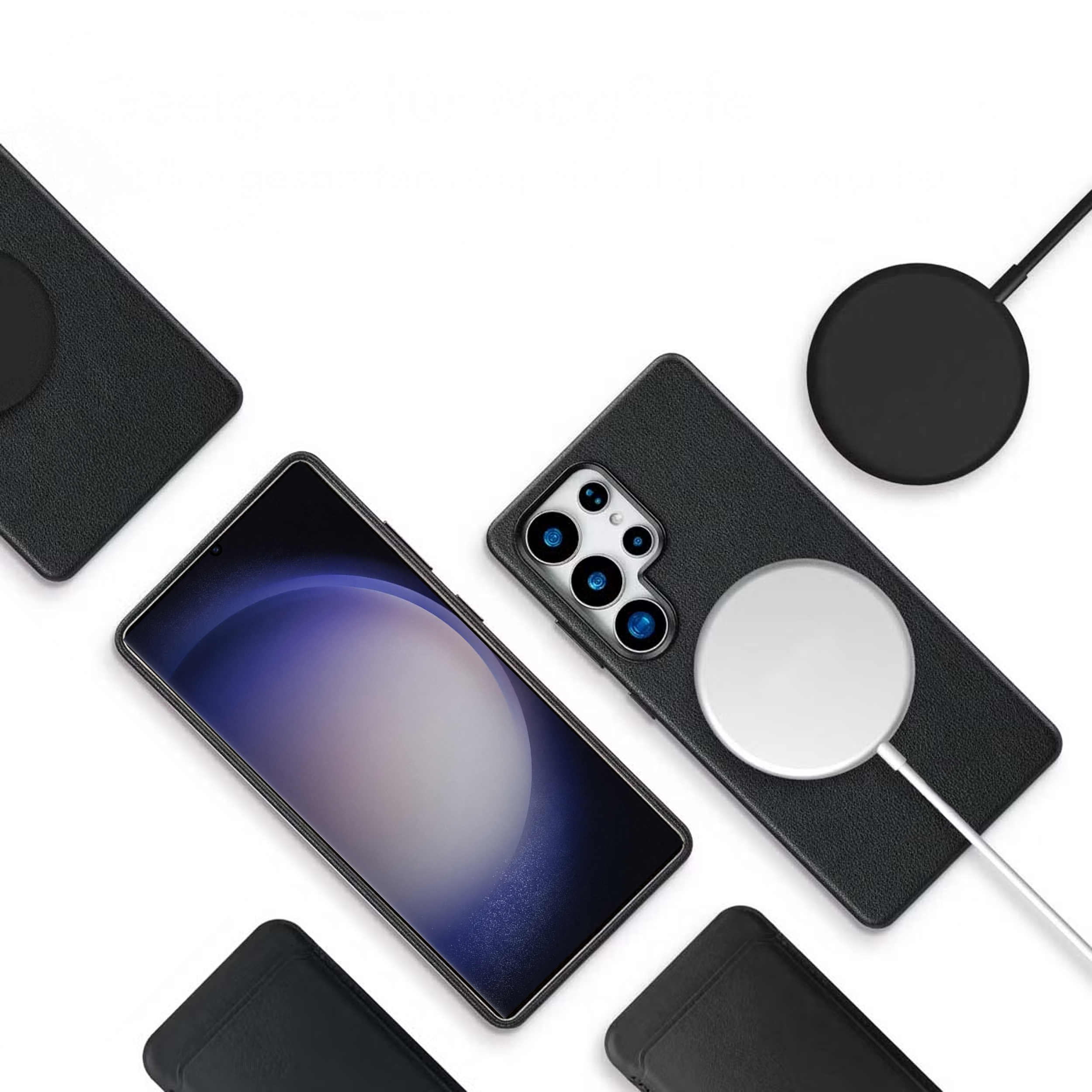 alkaya. | LUCID Pu Leather Case kompatibel mit Magsafe schwarz, Samsung S23 Ultra