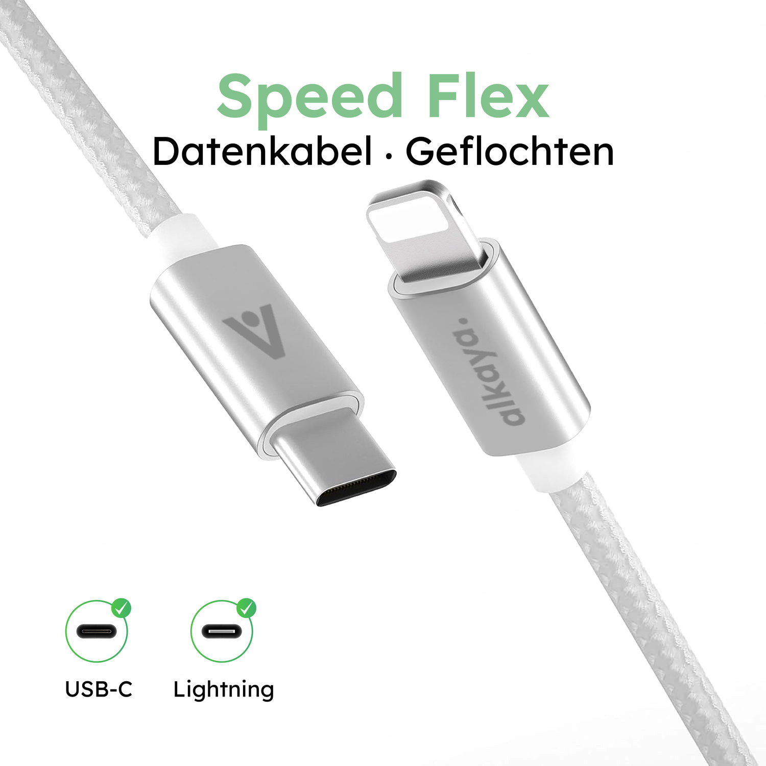 alkaya. | Speed Flex | Ladekabel | Geflochten | USB C+L Weiß, 1 Meter